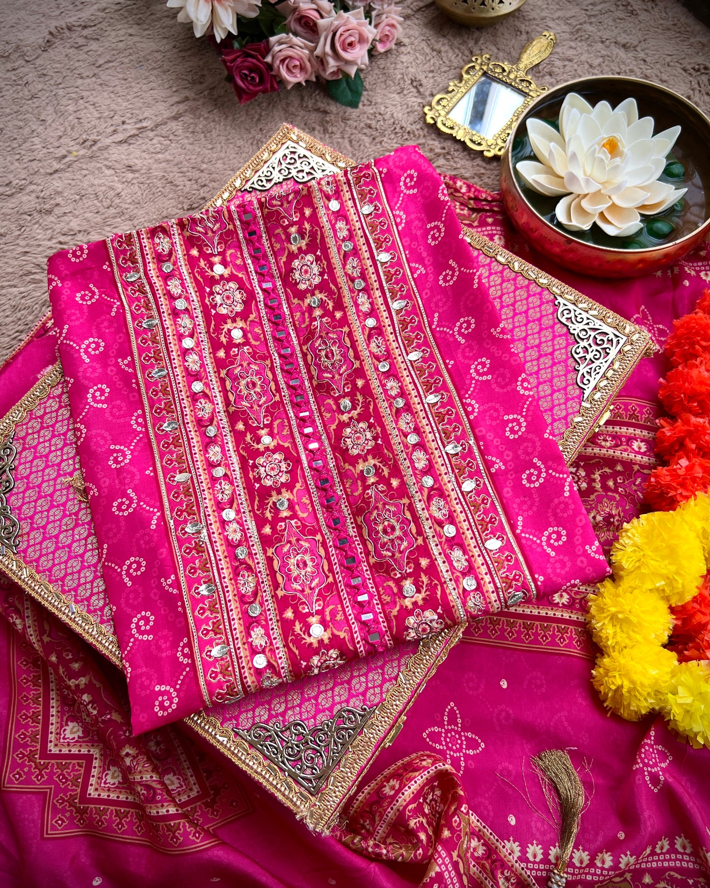 Timeless Bandhni with Hand Embroidery β Silk Elegance