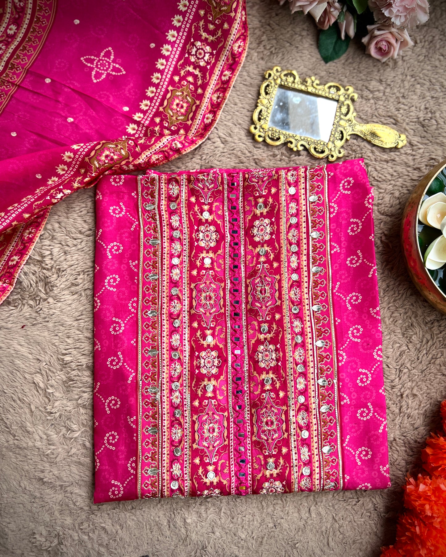 Timeless Bandhni with Hand Embroidery β Silk Elegance