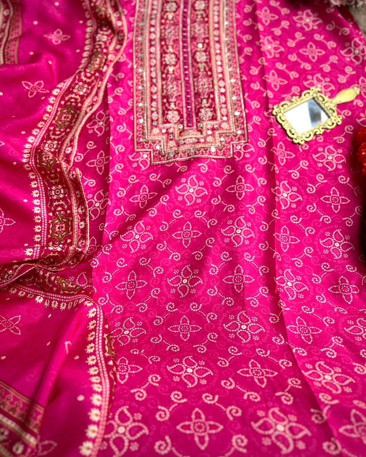 Timeless Bandhni with Hand Embroidery β Silk Elegance