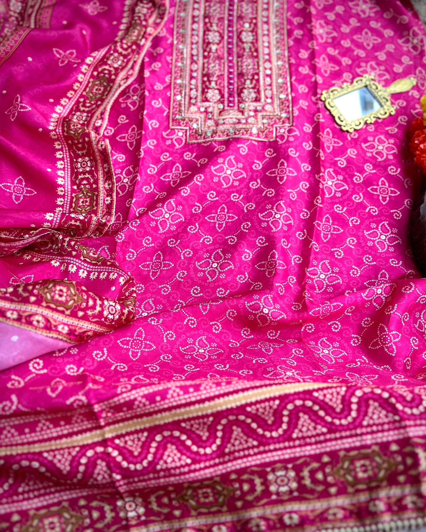 Timeless Bandhni with Hand Embroidery β Silk Elegance