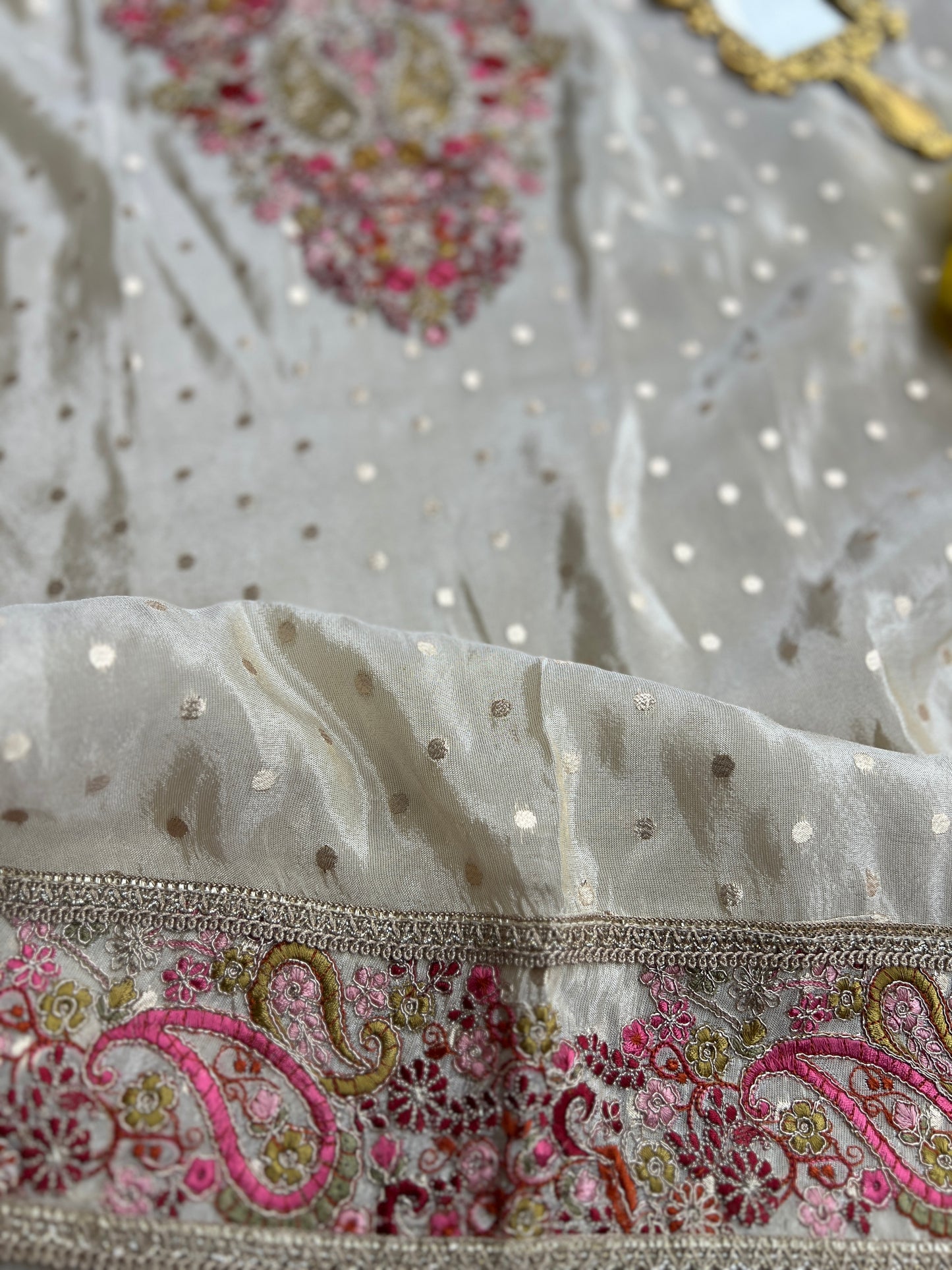 Premium Shimmer Silk Elegance with Embroidered Detailing
