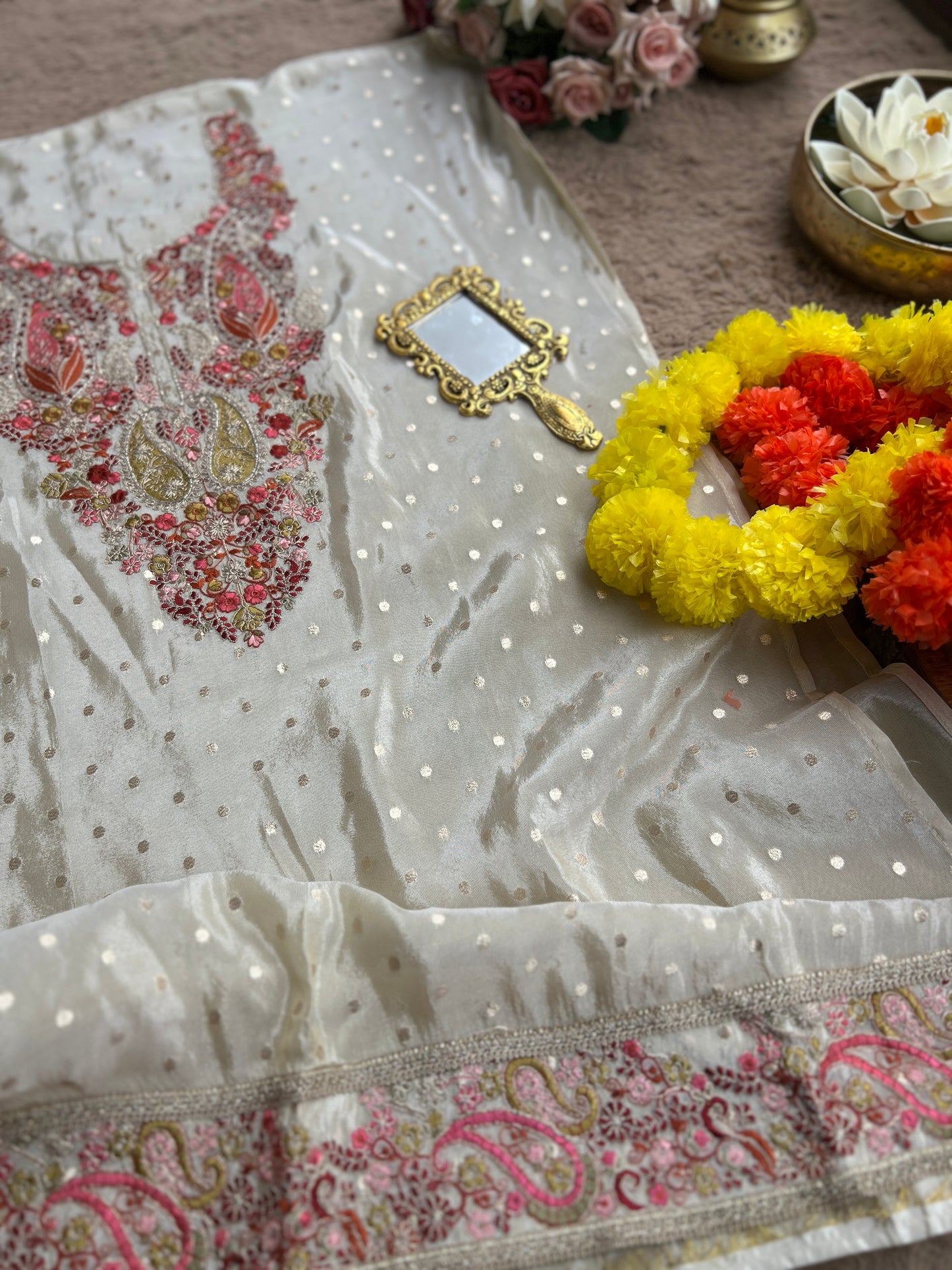 Premium Shimmer Silk Elegance with Embroidered Detailing