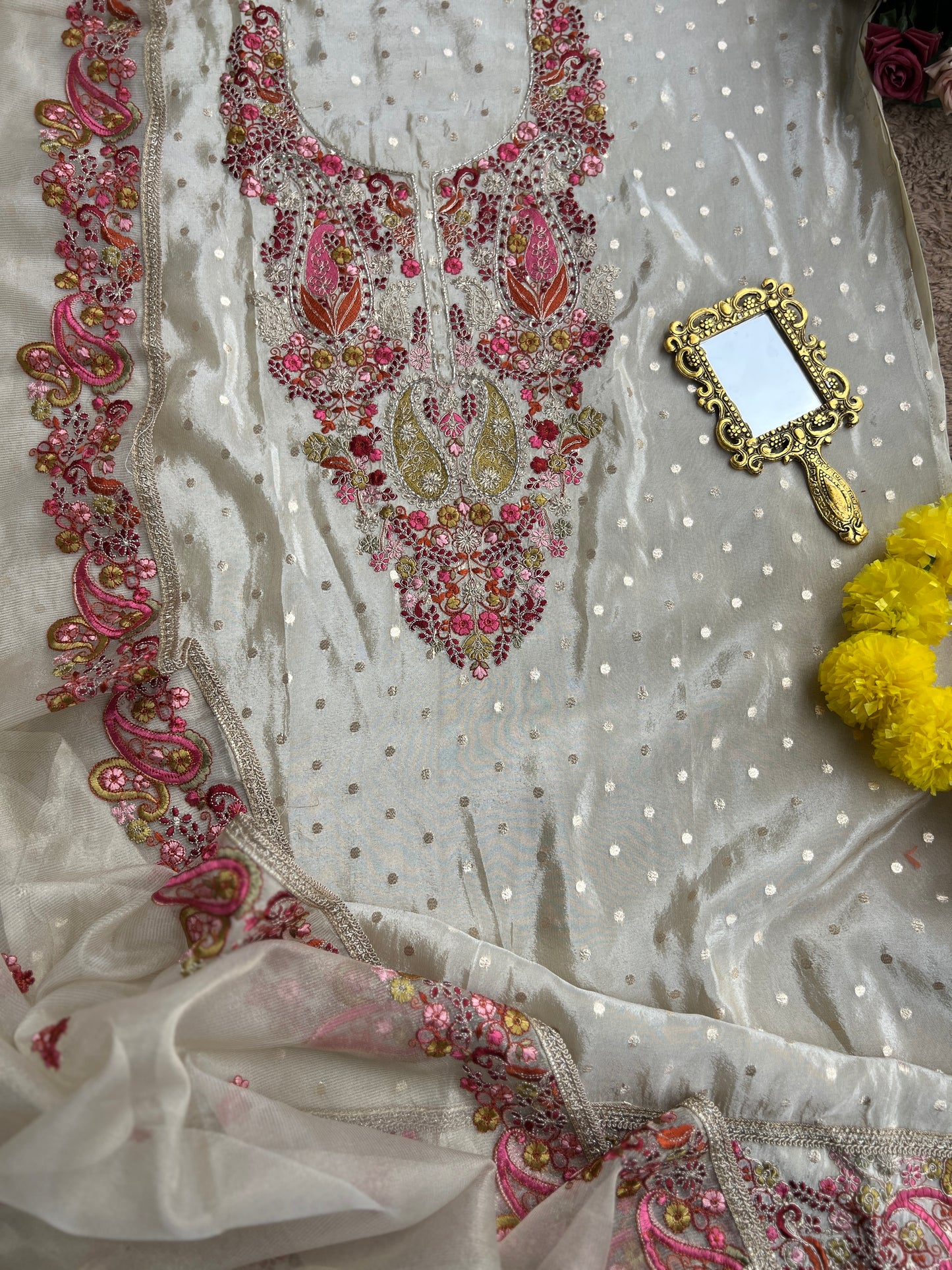 Premium Shimmer Silk Elegance with Embroidered Detailing