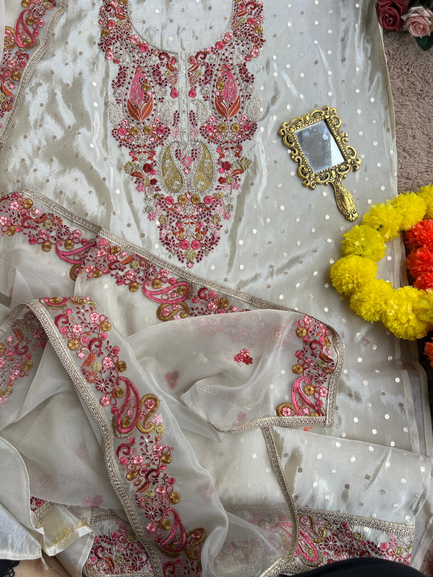 Premium Shimmer Silk Elegance with Embroidered Detailing