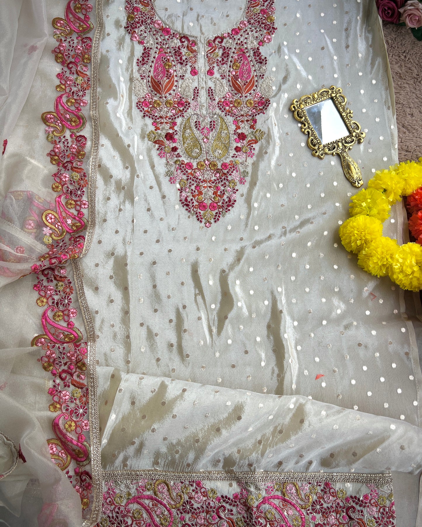 Premium Shimmer Silk Elegance with Embroidered Detailing