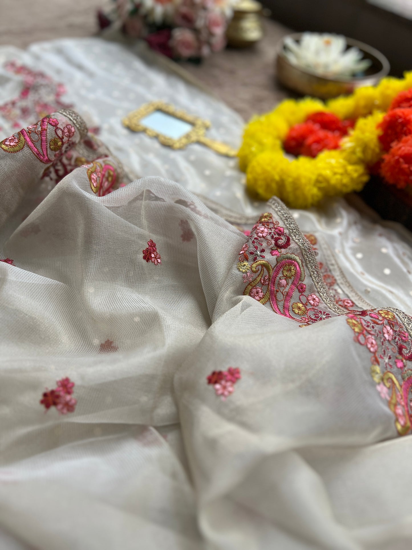 Premium Shimmer Silk Elegance with Embroidered Detailing