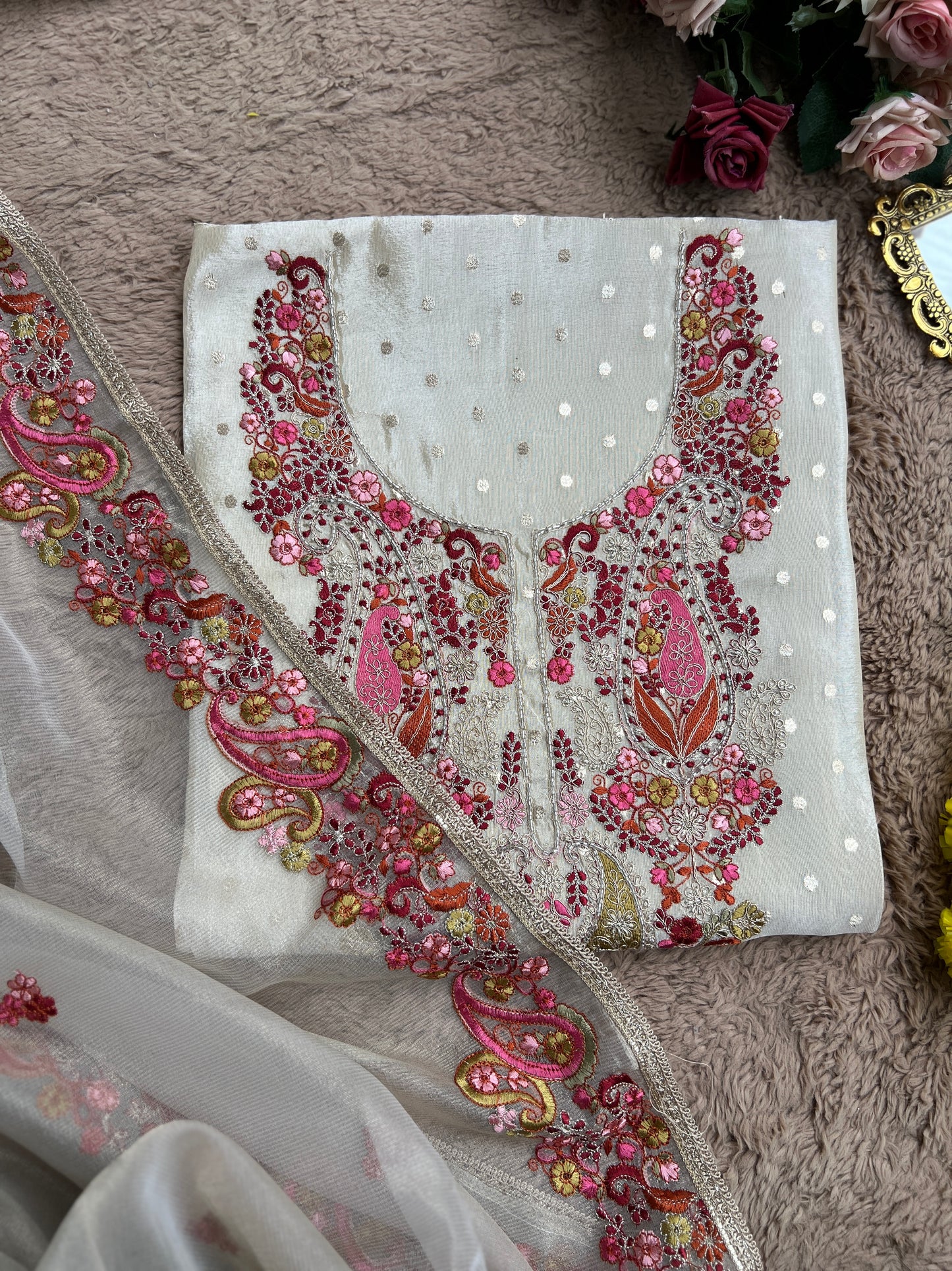 Premium Shimmer Silk Elegance with Embroidered Detailing