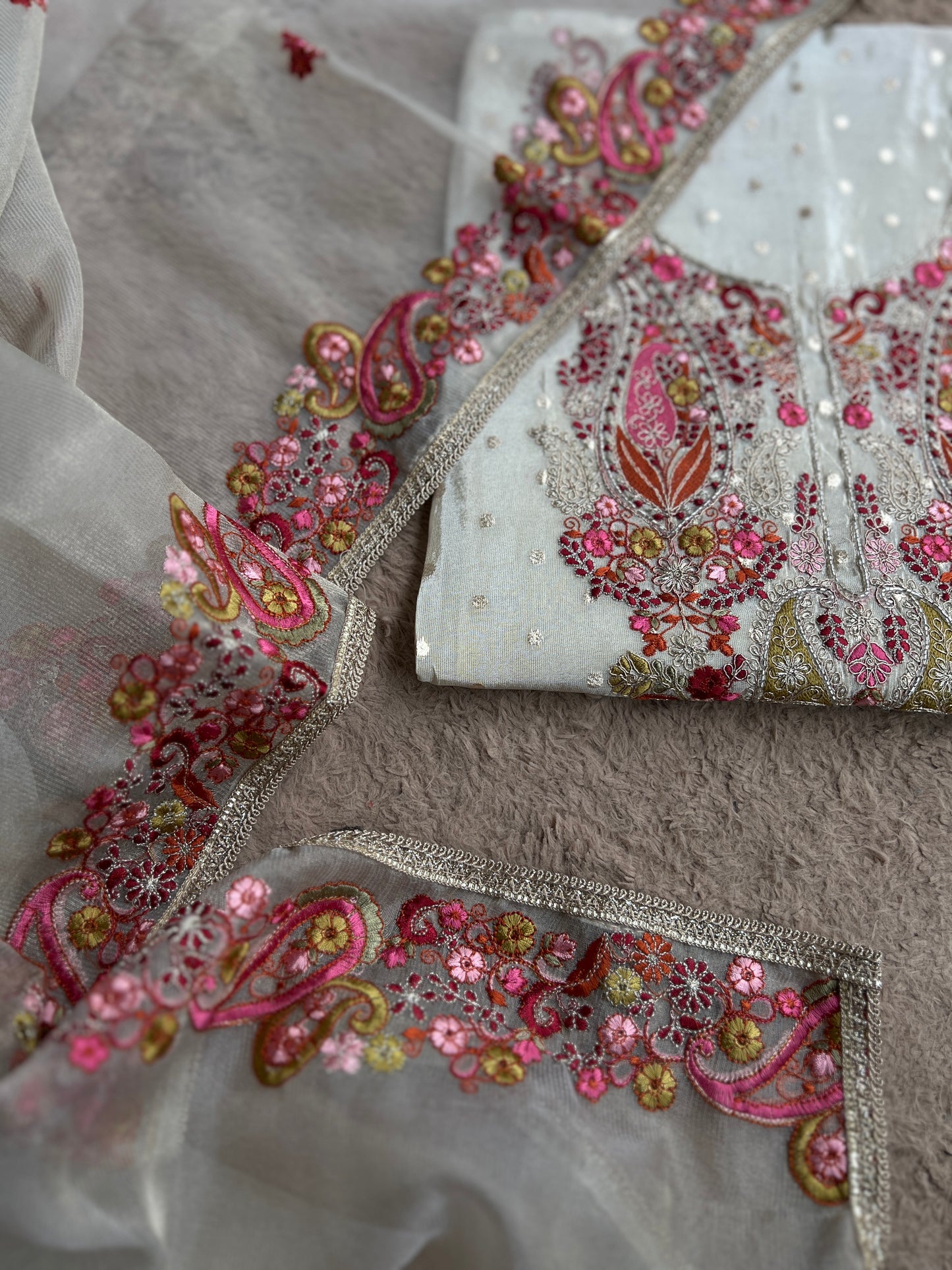 Premium Shimmer Silk Elegance with Embroidered Detailing
