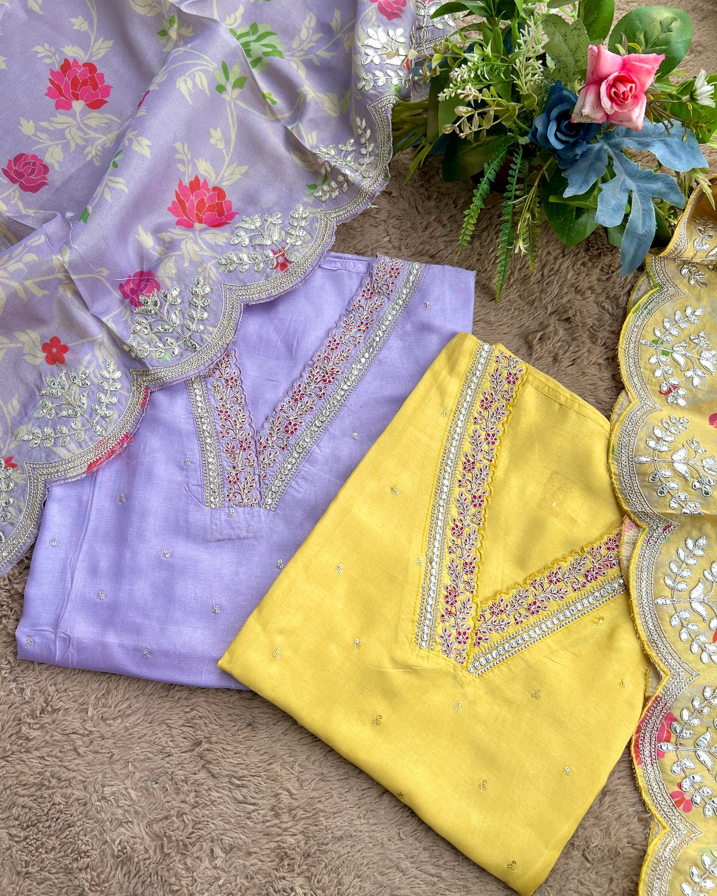 Elegant Shimmer Maslin Silk Suit with Gota Work & Fancy Party Wear Dupatta ✨