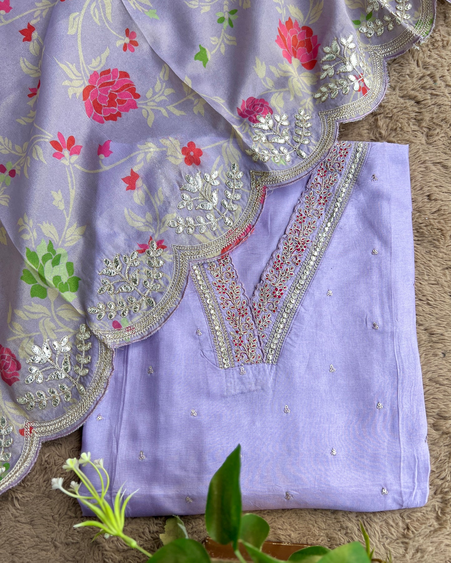 Elegant Shimmer Maslin Silk Suit with Gota Work & Fancy Party Wear Dupatta ✨