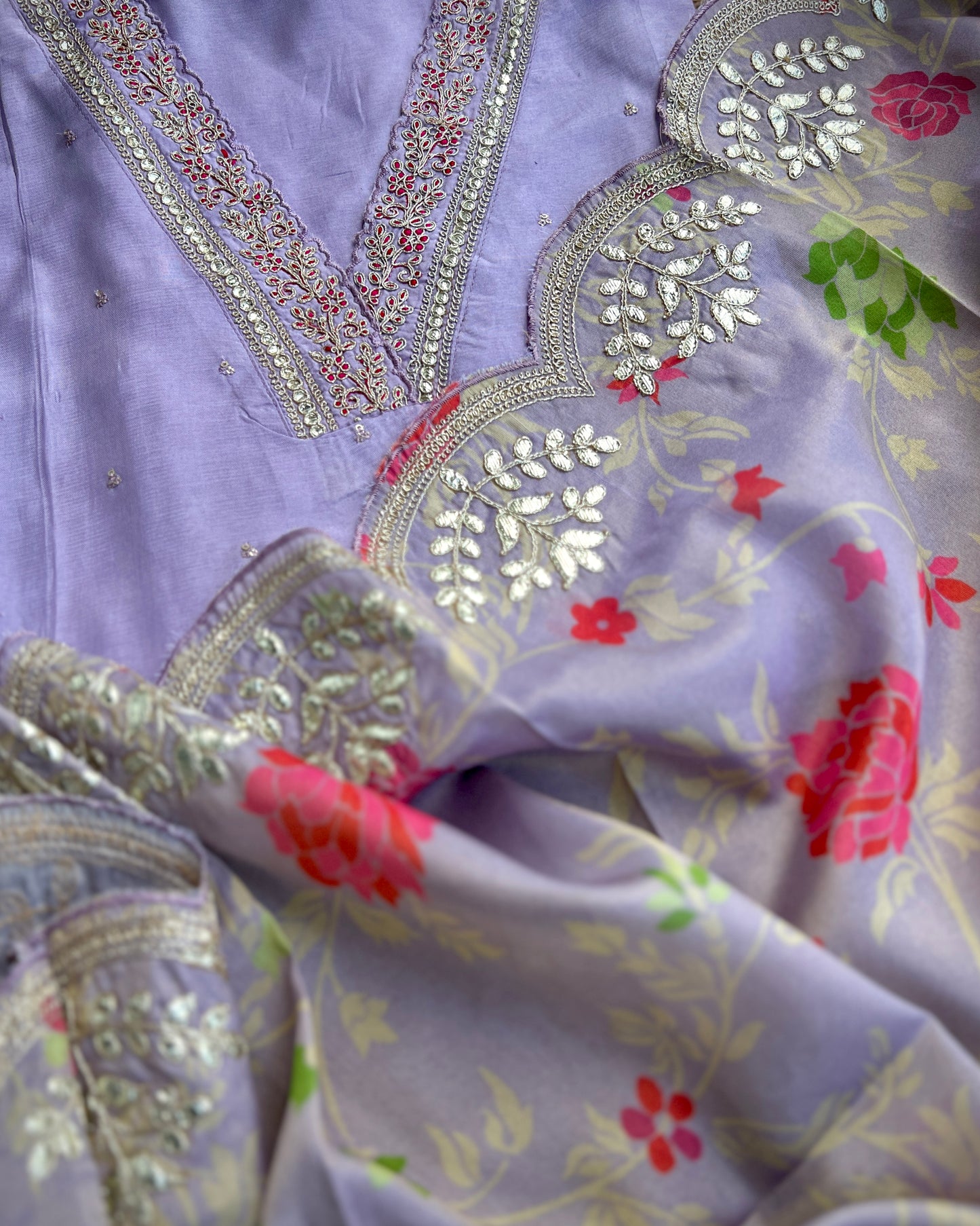 Elegant Shimmer Maslin Silk Suit with Gota Work & Fancy Party Wear Dupatta ✨