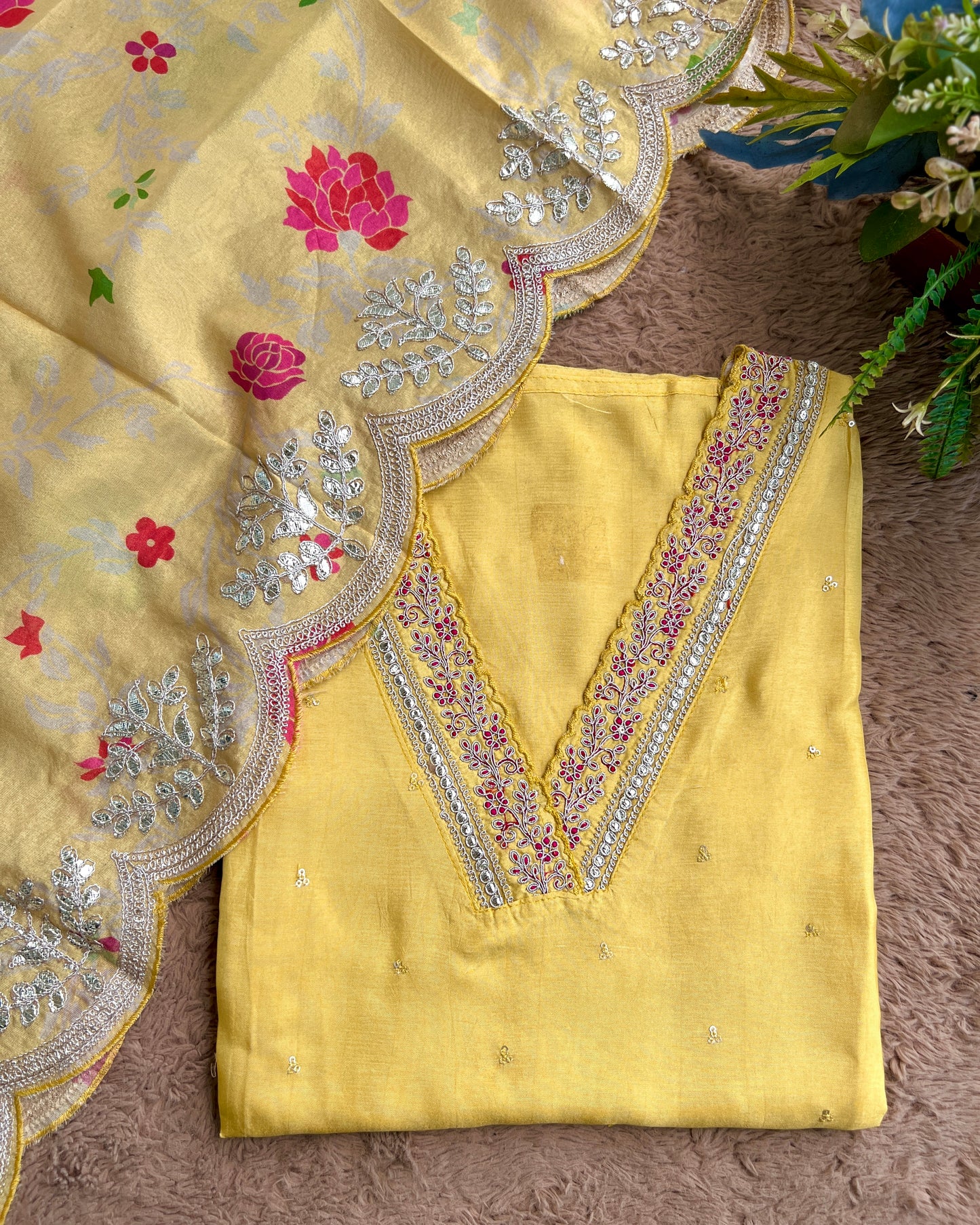 Elegant Shimmer Maslin Silk Suit with Gota Work & Fancy Party Wear Dupatta ✨