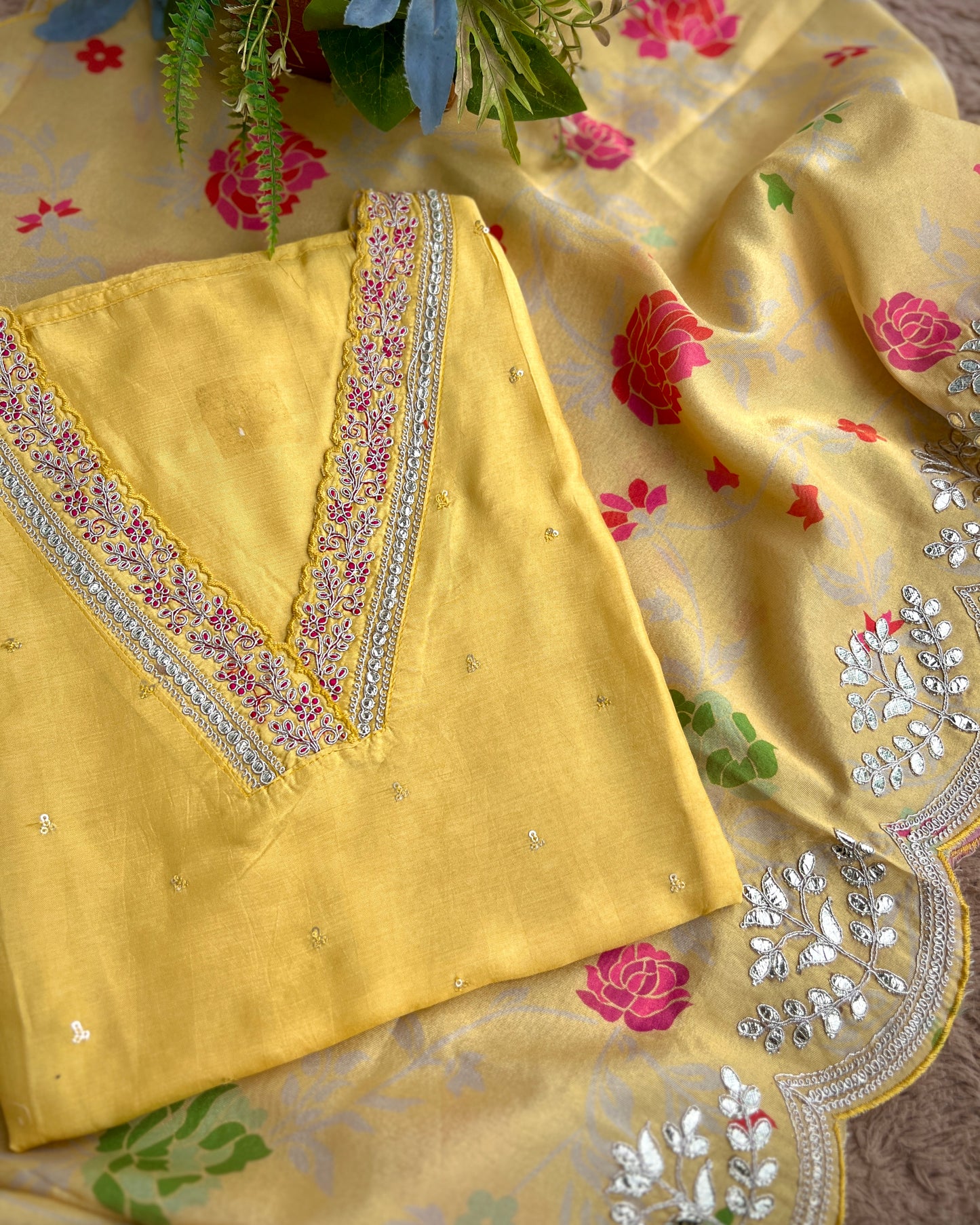 Elegant Shimmer Maslin Silk Suit with Gota Work & Fancy Party Wear Dupatta ✨