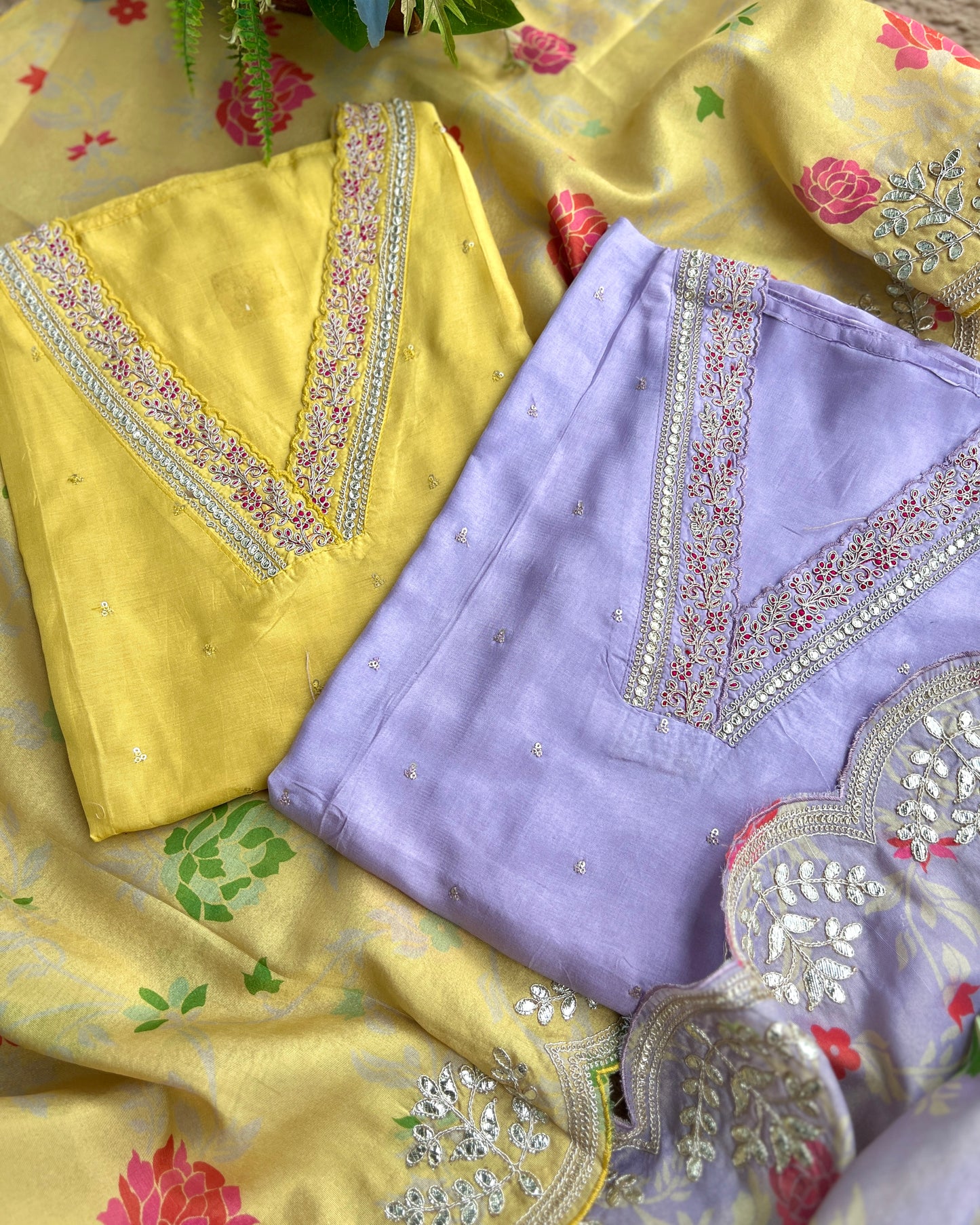 Elegant Shimmer Maslin Silk Suit with Gota Work & Fancy Party Wear Dupatta ✨