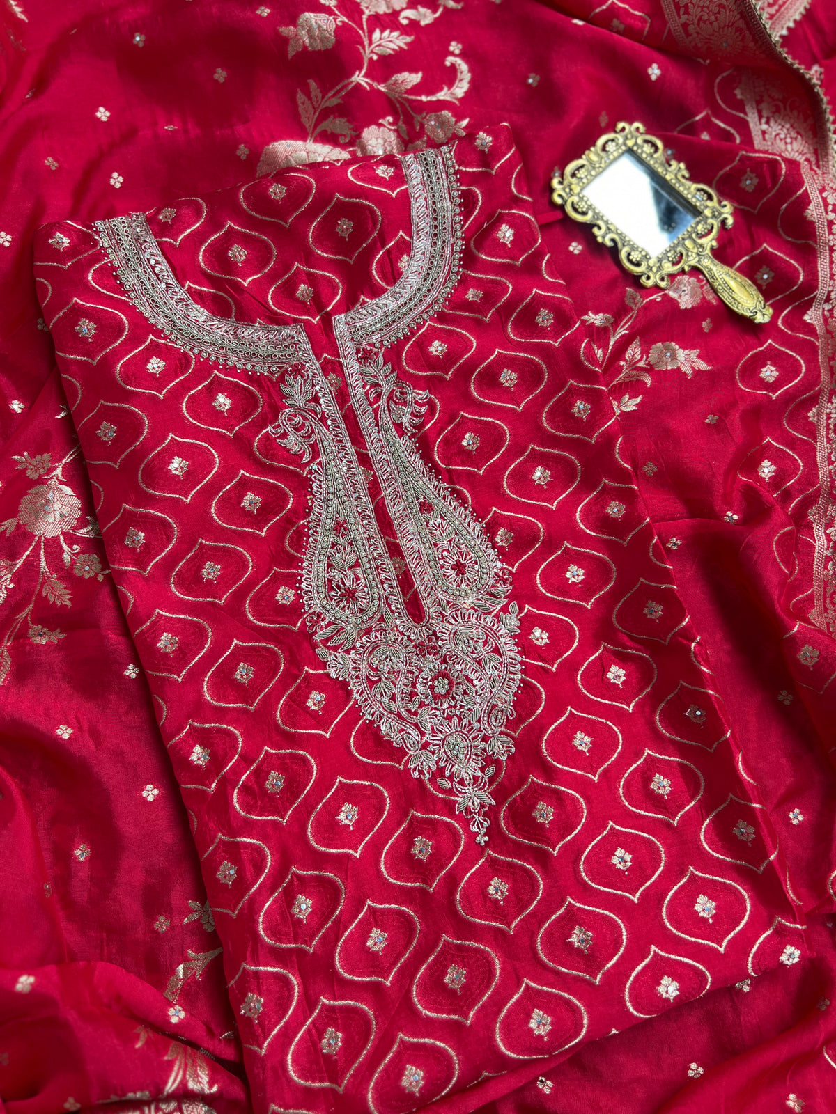 Royal red Moonga silk zardozi unstitched suit – photo 9