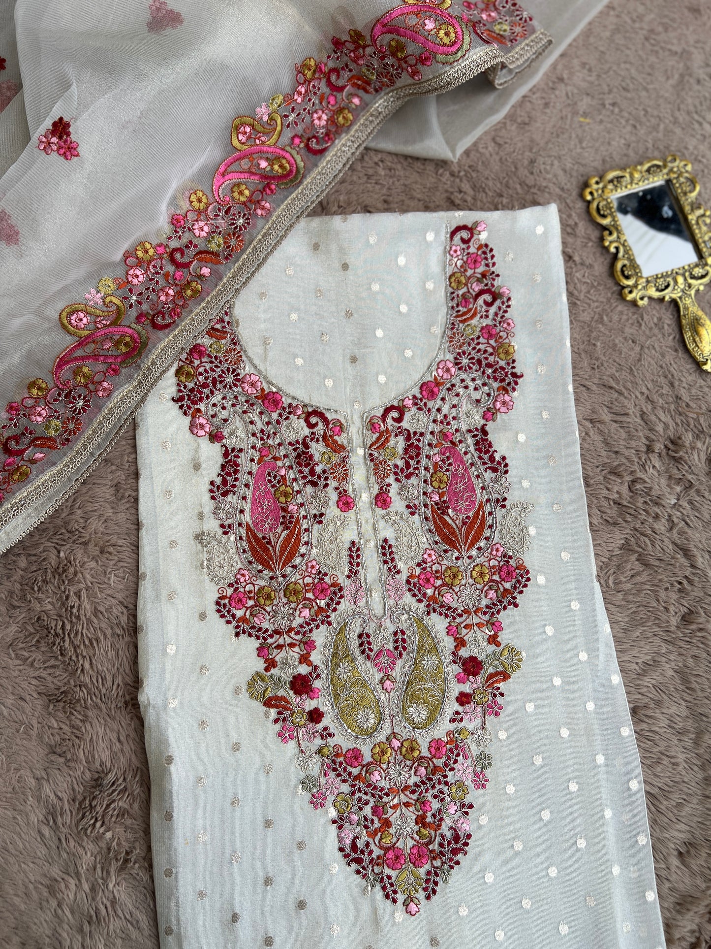 Premium Shimmer Silk Elegance with Embroidered Detailing