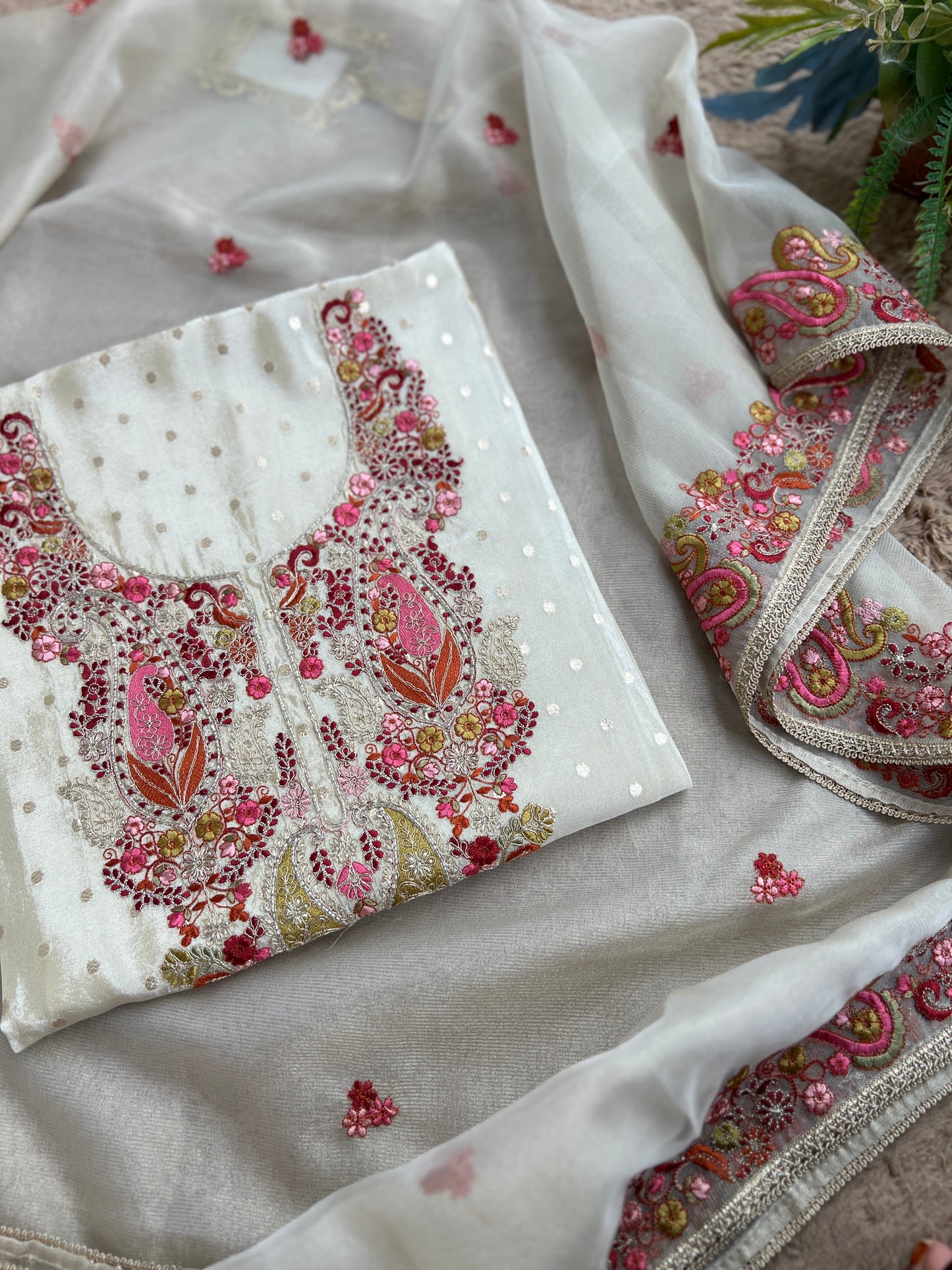 Premium Shimmer Silk Elegance with Embroidered Detailing