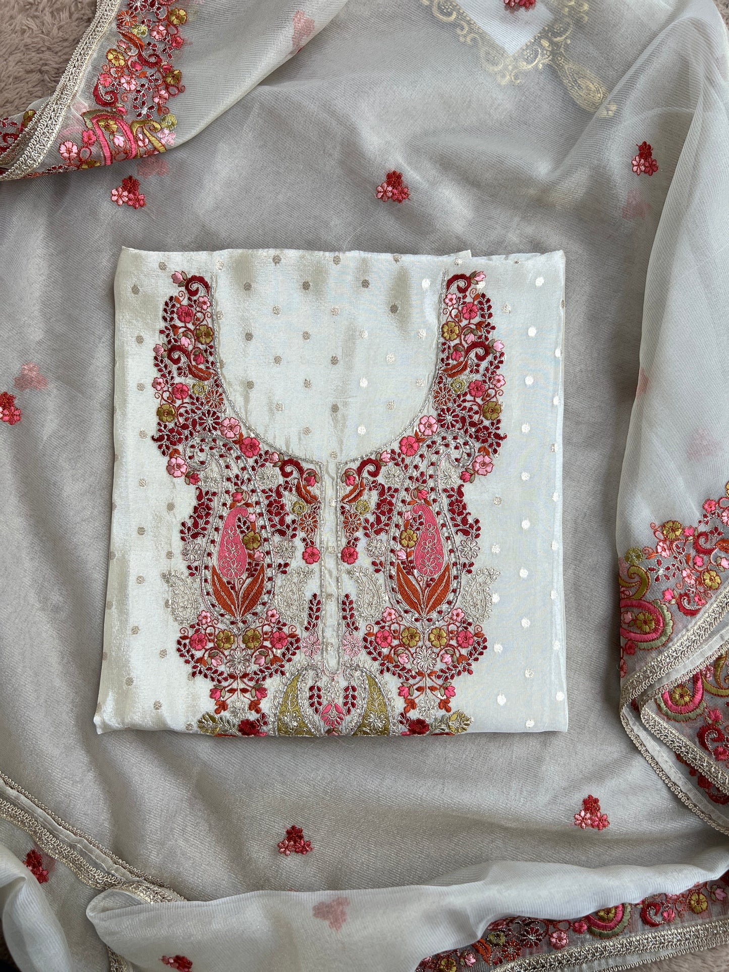 Premium Shimmer Silk Elegance with Embroidered Detailing