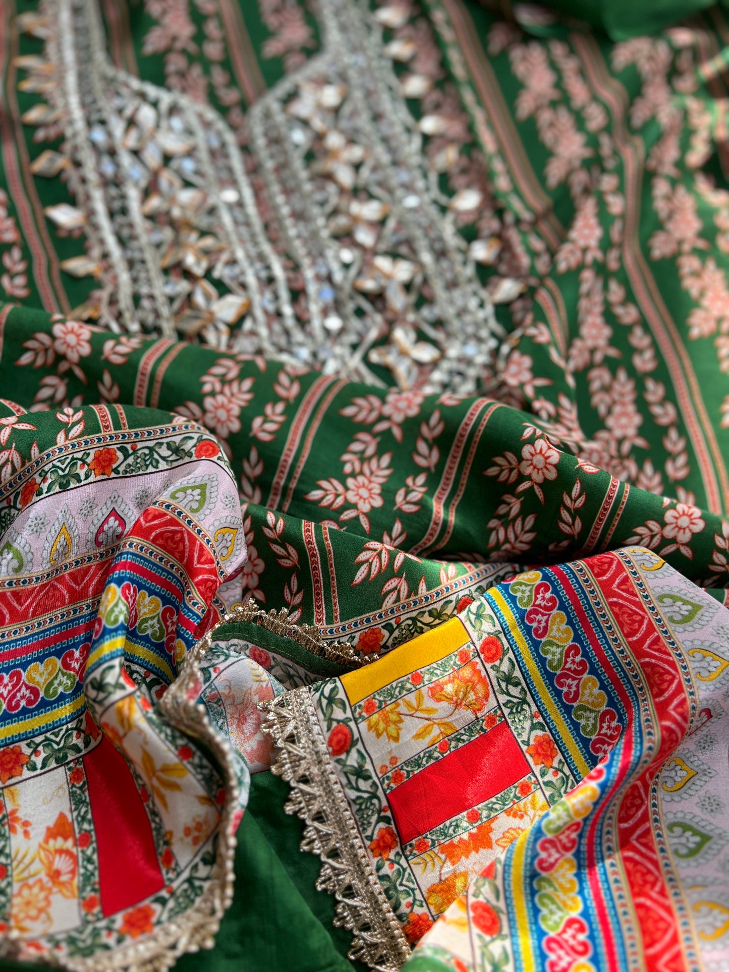 Floral Printed Crepe Gotapatti Salwar Suit