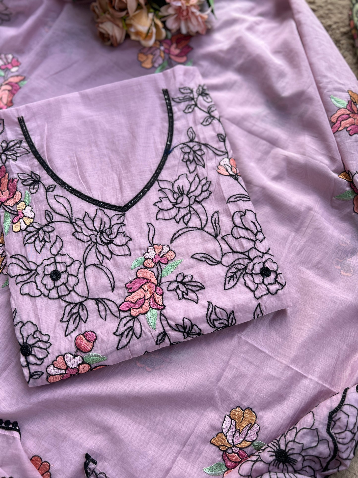 Embroidered Mal Chanderi Suit with Elegant Dupatta