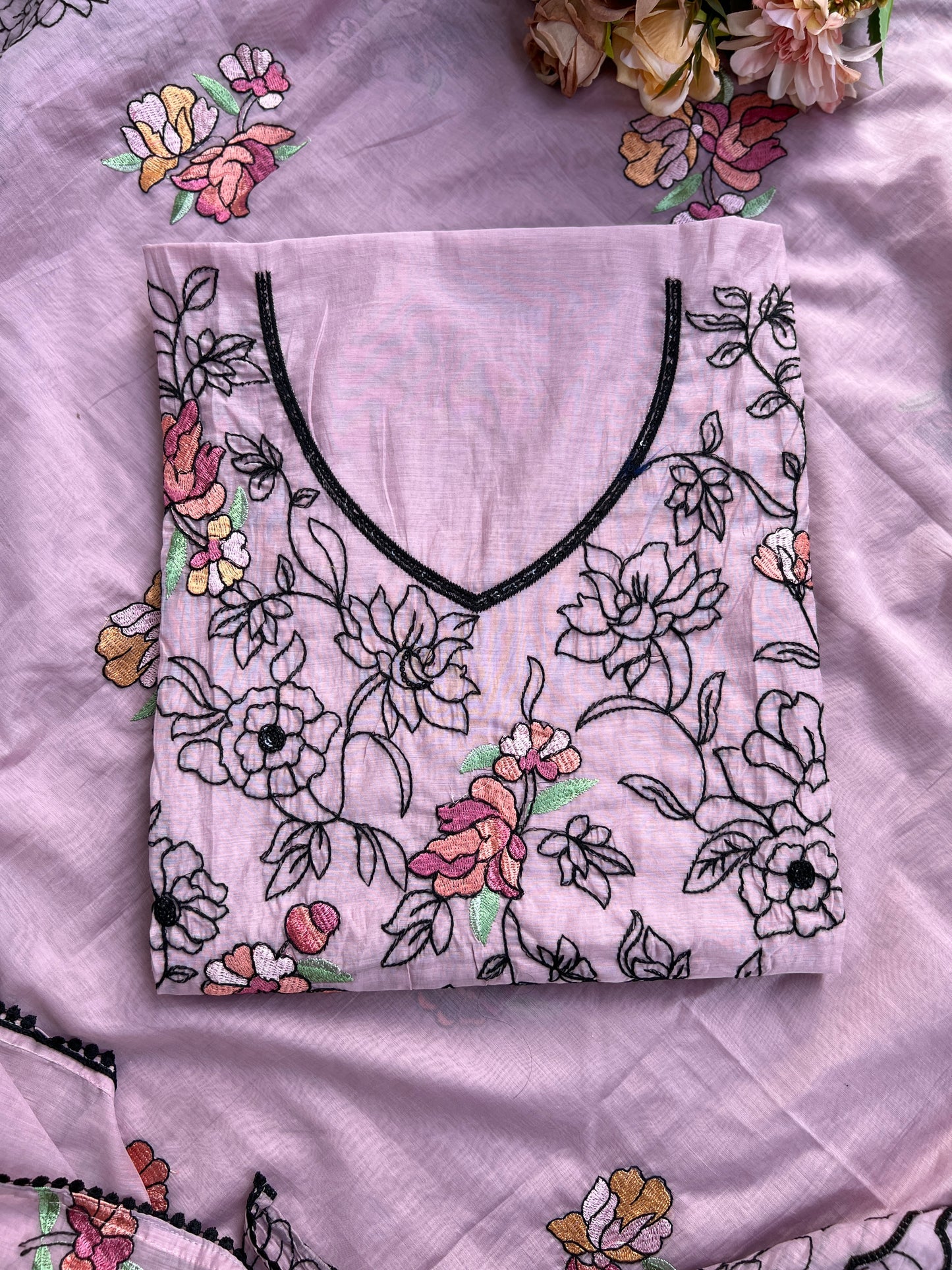 Embroidered Mal Chanderi Suit with Elegant Dupatta