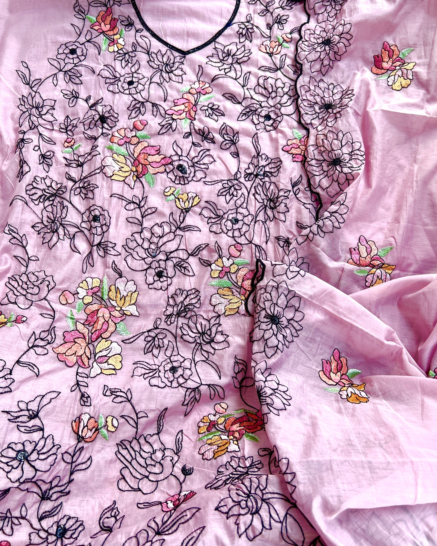Embroidered Mal Chanderi Suit with Elegant Dupatta