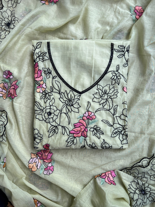 Embroidered Mal Chanderi Suit with Elegant Dupatta