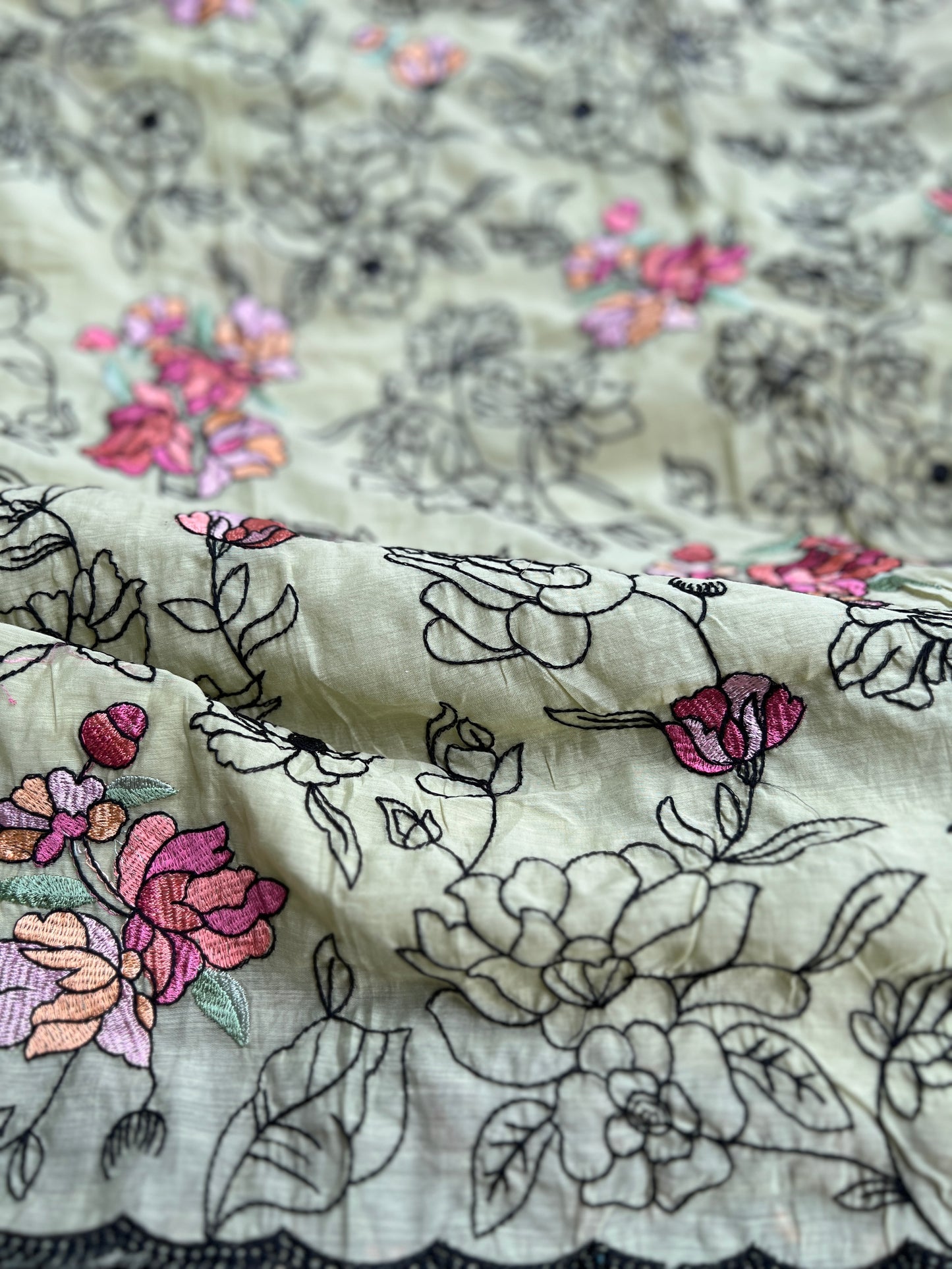 Embroidered Mal Chanderi Suit with Elegant Dupatta
