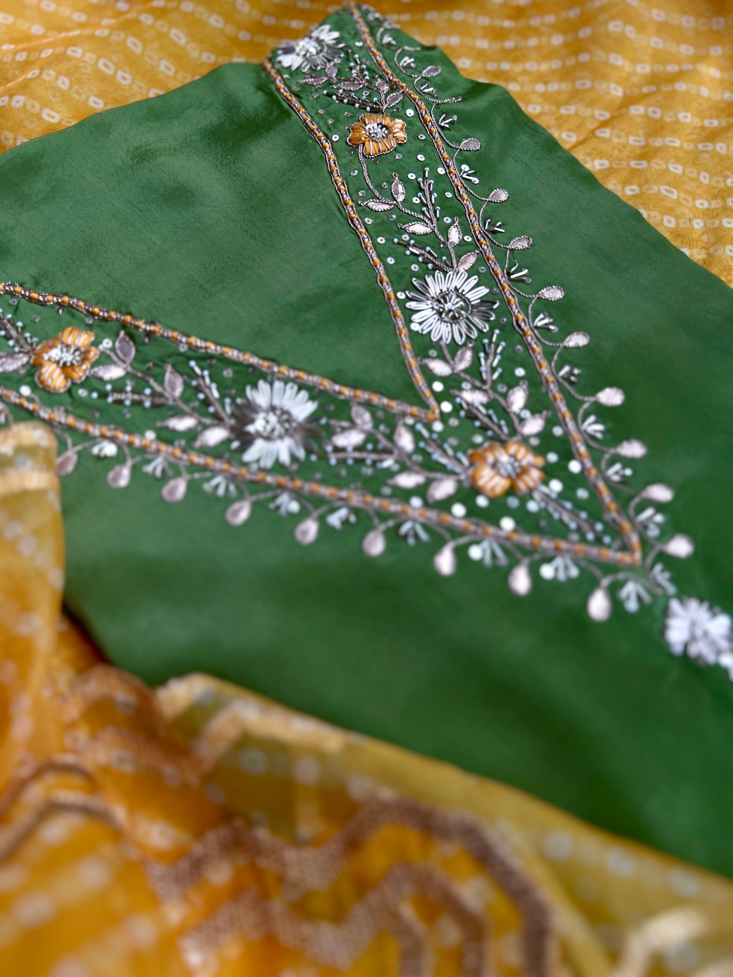 Elegant Russian Crepe V-Neck Suit with Handcrafted Elegance