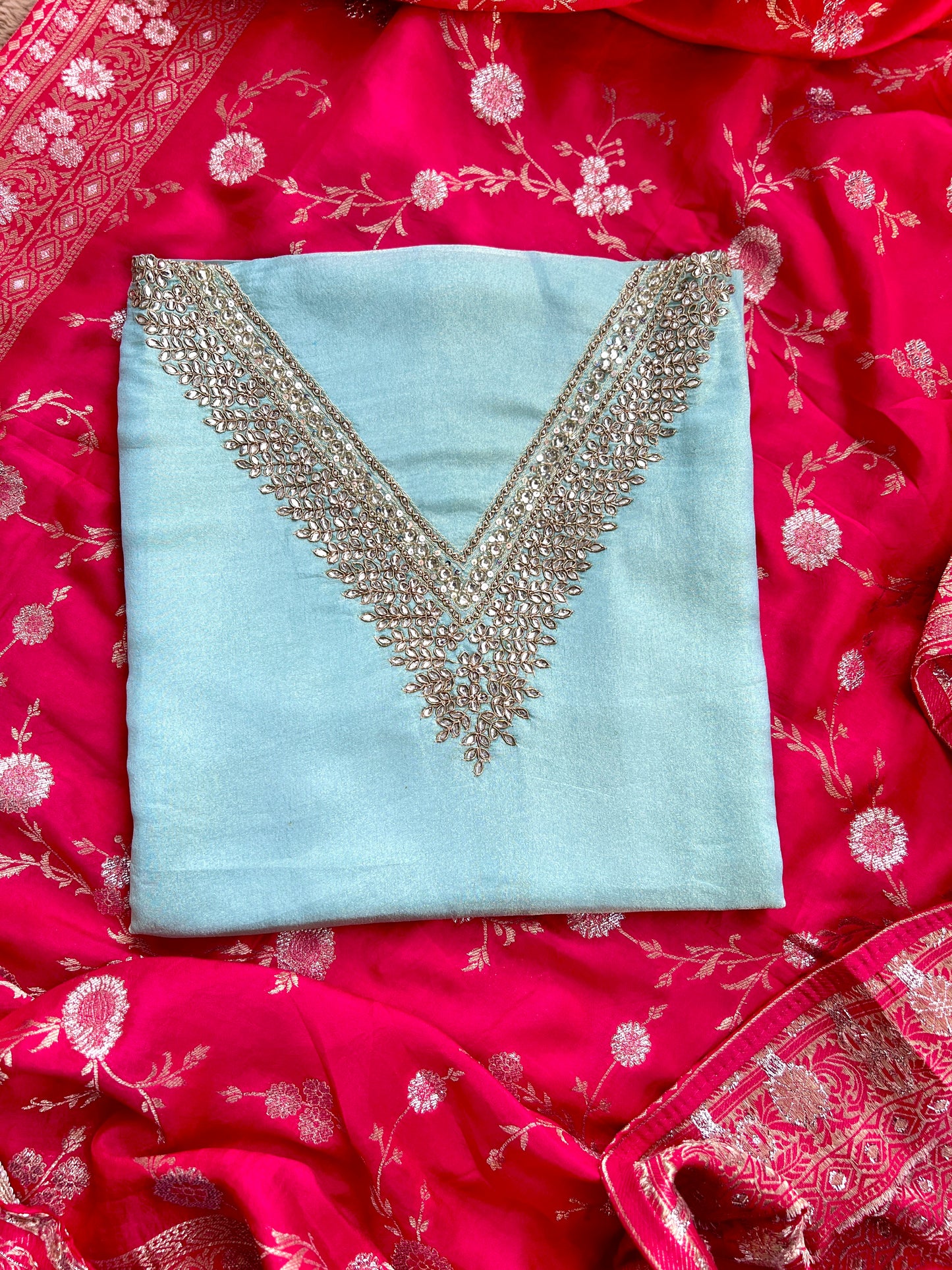 Elegant Shimmer Silk Suit with Dola Banarasi Dupatta ✨