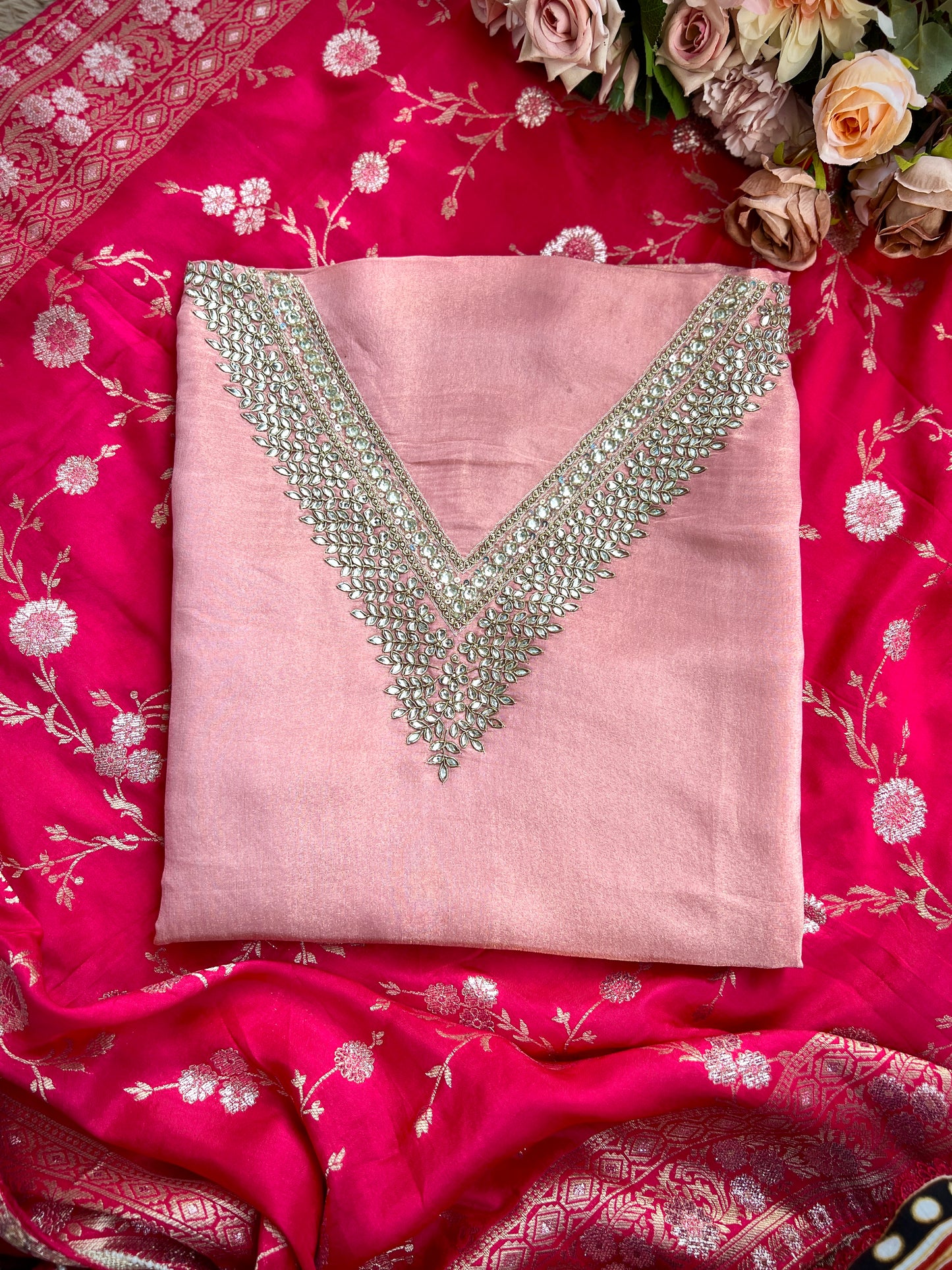 Elegant Shimmer Silk Suit with Dola Banarasi Dupatta ✨