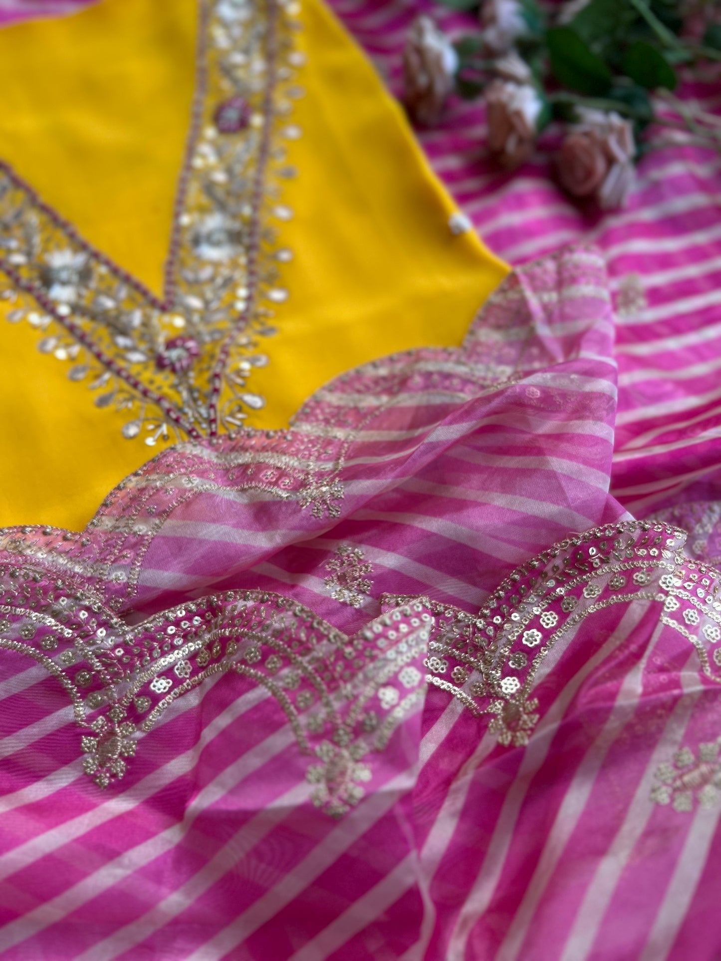 Exquisite V-Neck Butter Crepe Suit with Handcrafted Elegance
