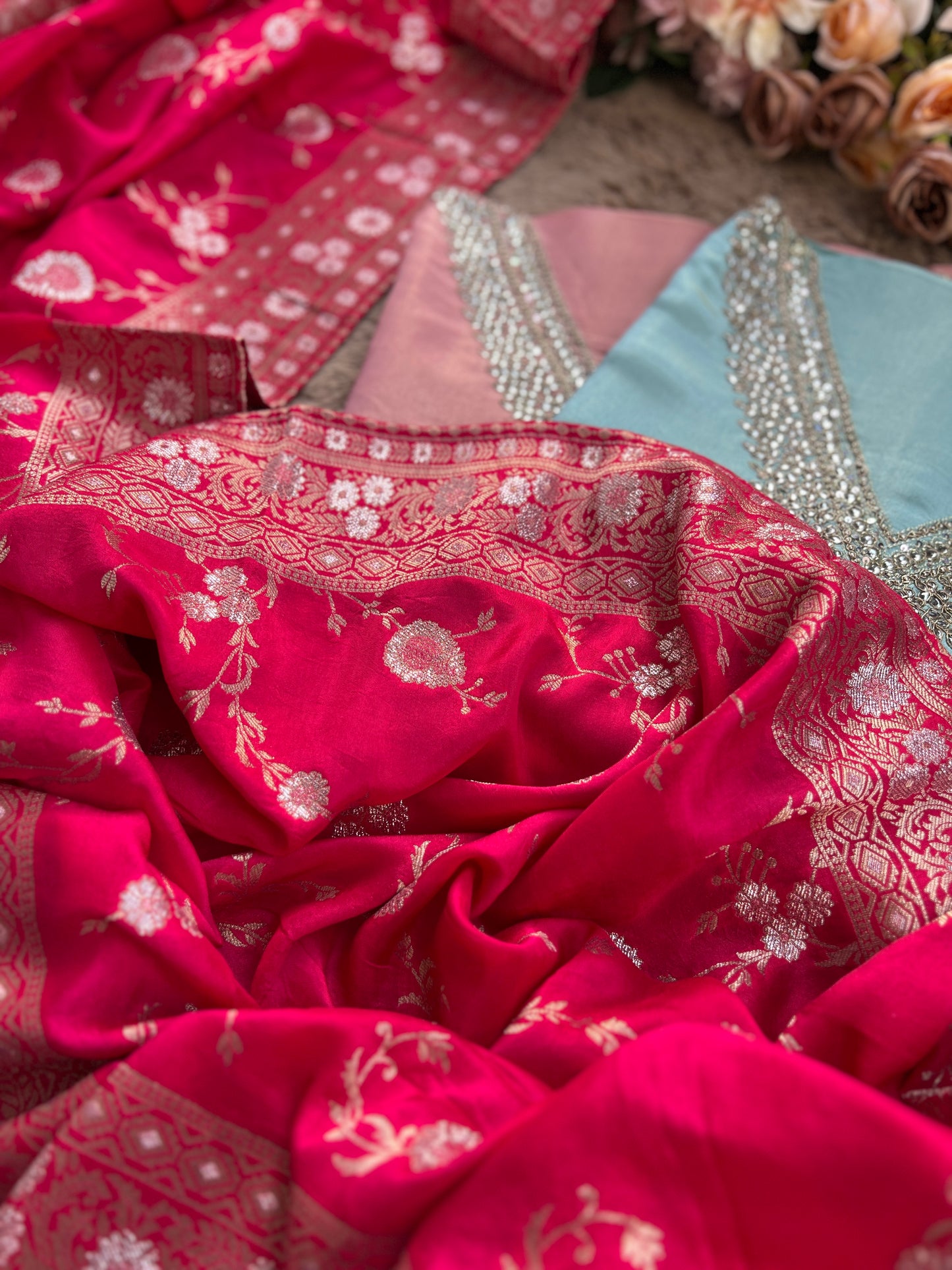 Elegant Shimmer Silk Suit with Dola Banarasi Dupatta ✨