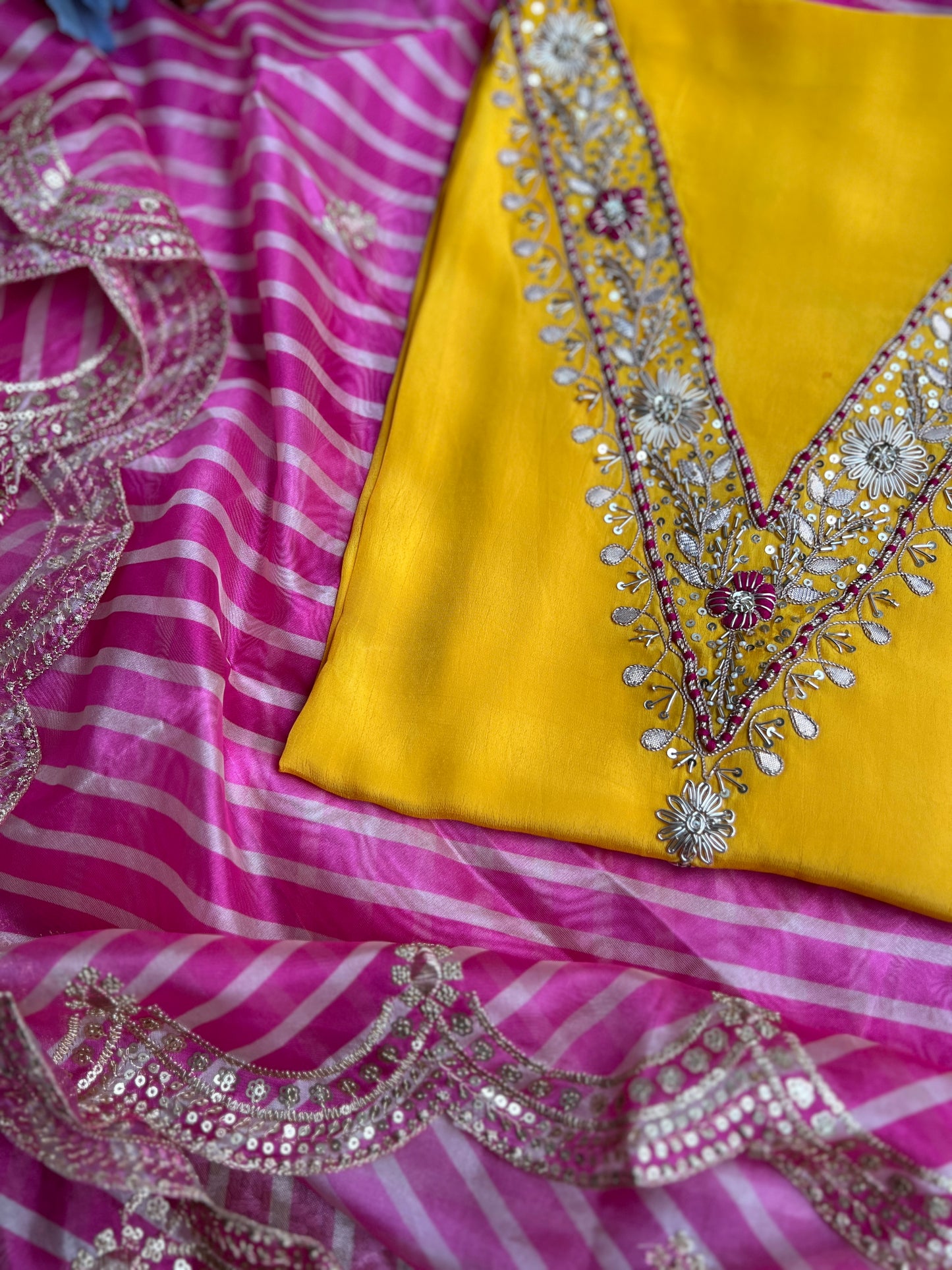Exquisite V-Neck Butter Crepe Suit with Handcrafted Elegance