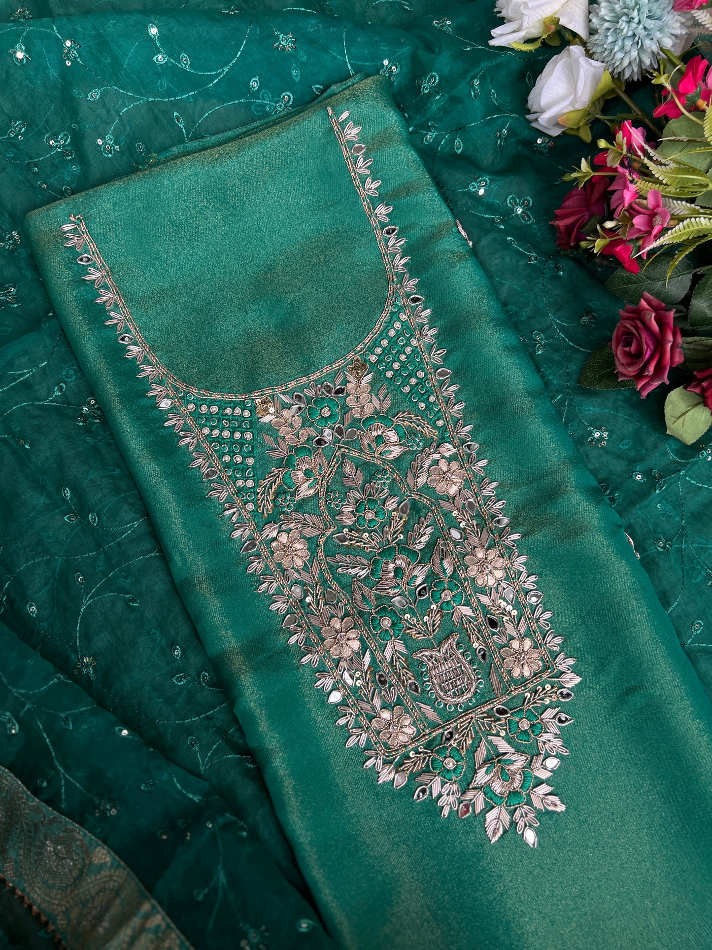 Luxurious Pure Shimmer Silk Zardozi Elegance