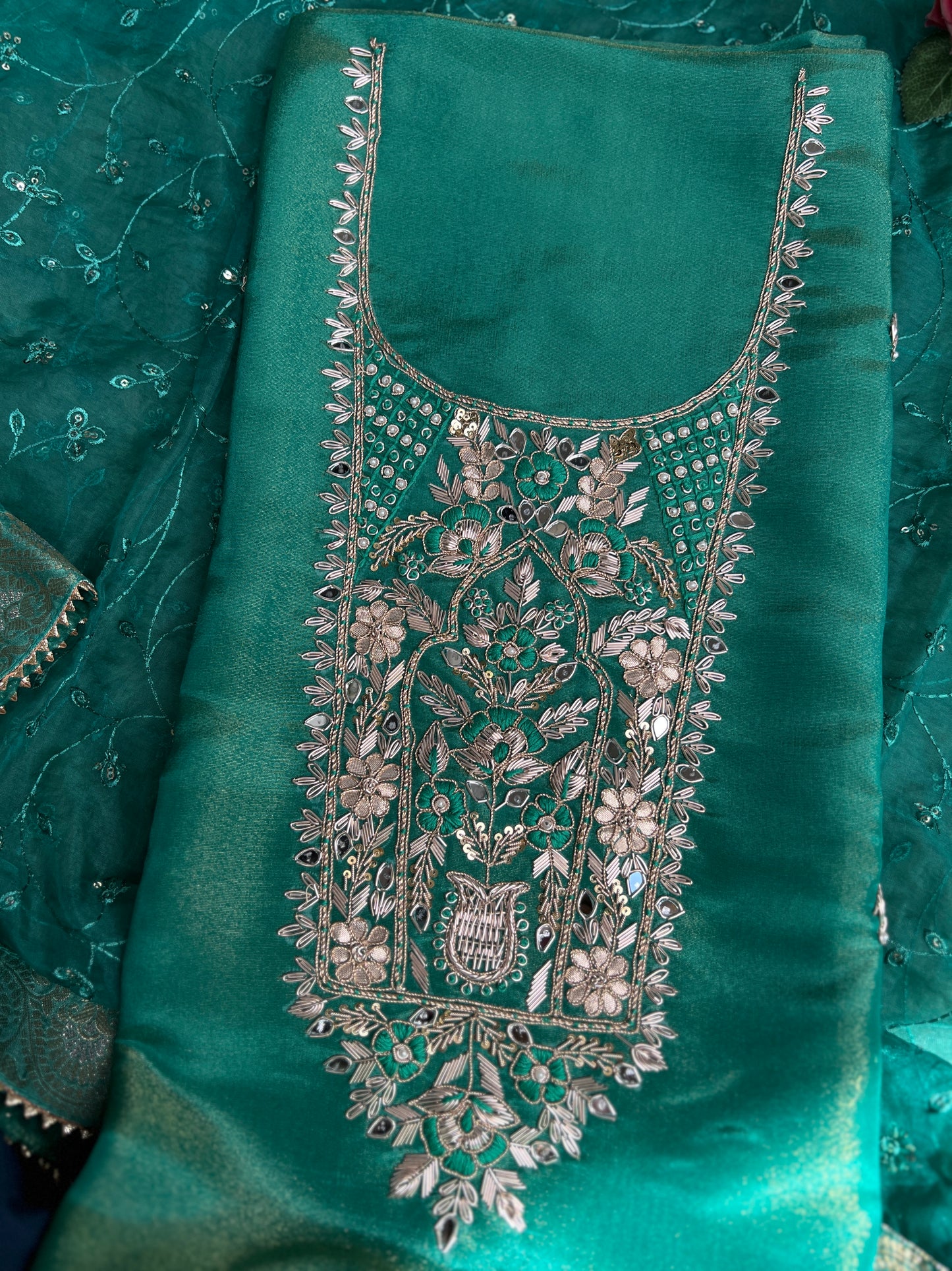 Luxurious Pure Shimmer Silk Zardozi Elegance