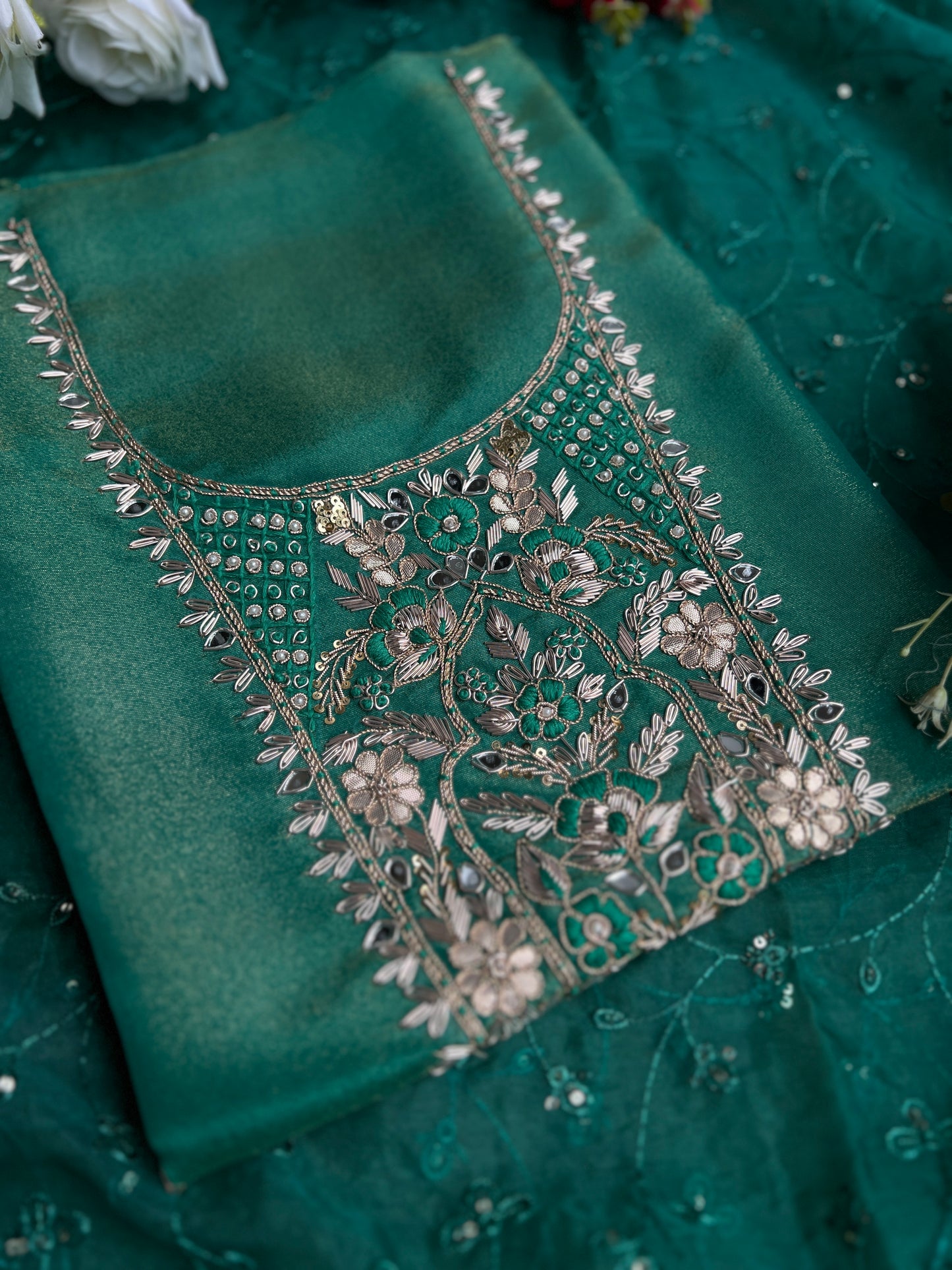 Luxurious Pure Shimmer Silk Zardozi Elegance