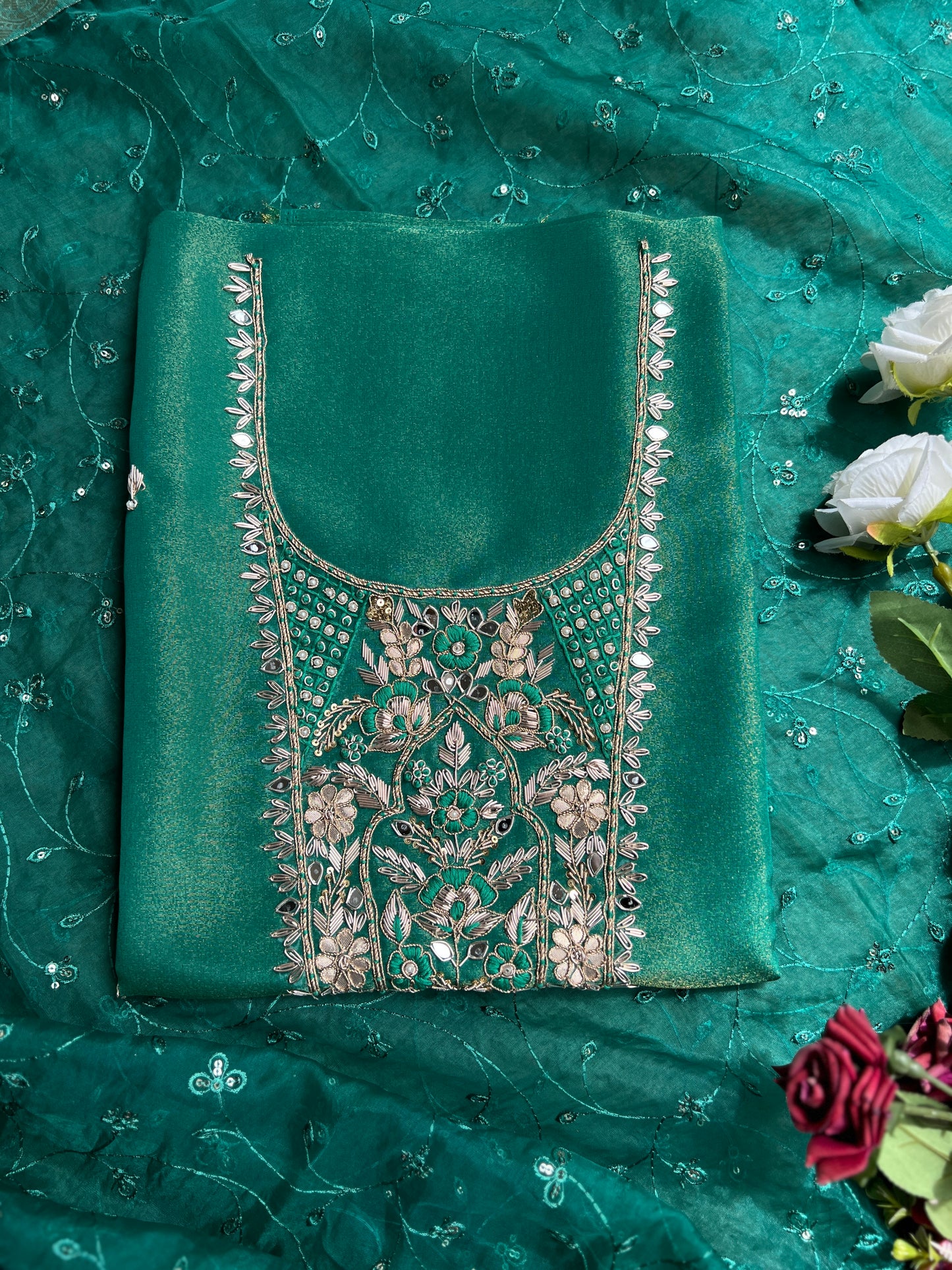 Luxurious Pure Shimmer Silk Zardozi Elegance