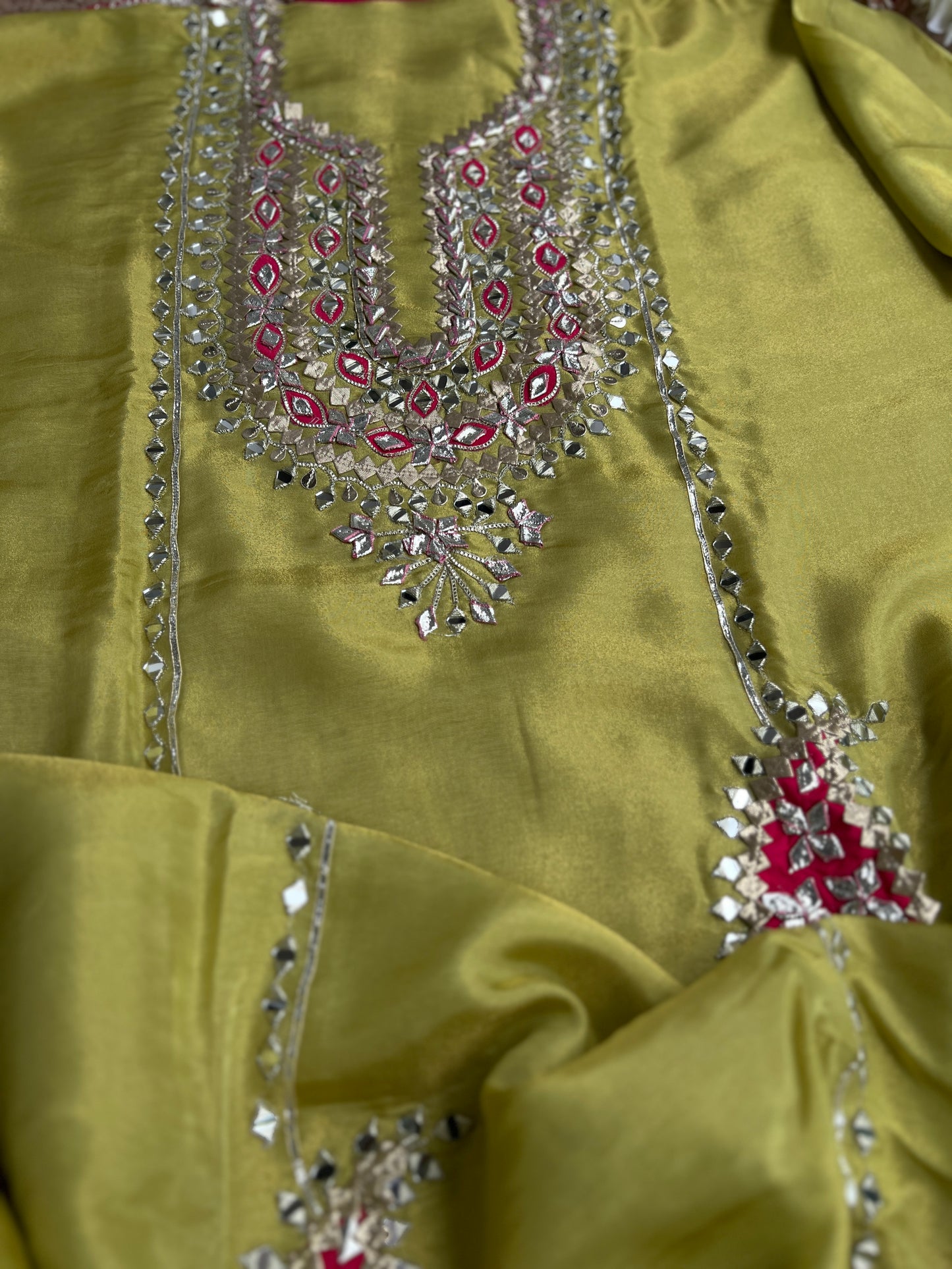 Shimmer Silk Gotapatti Ensemble with Contrast Charm
