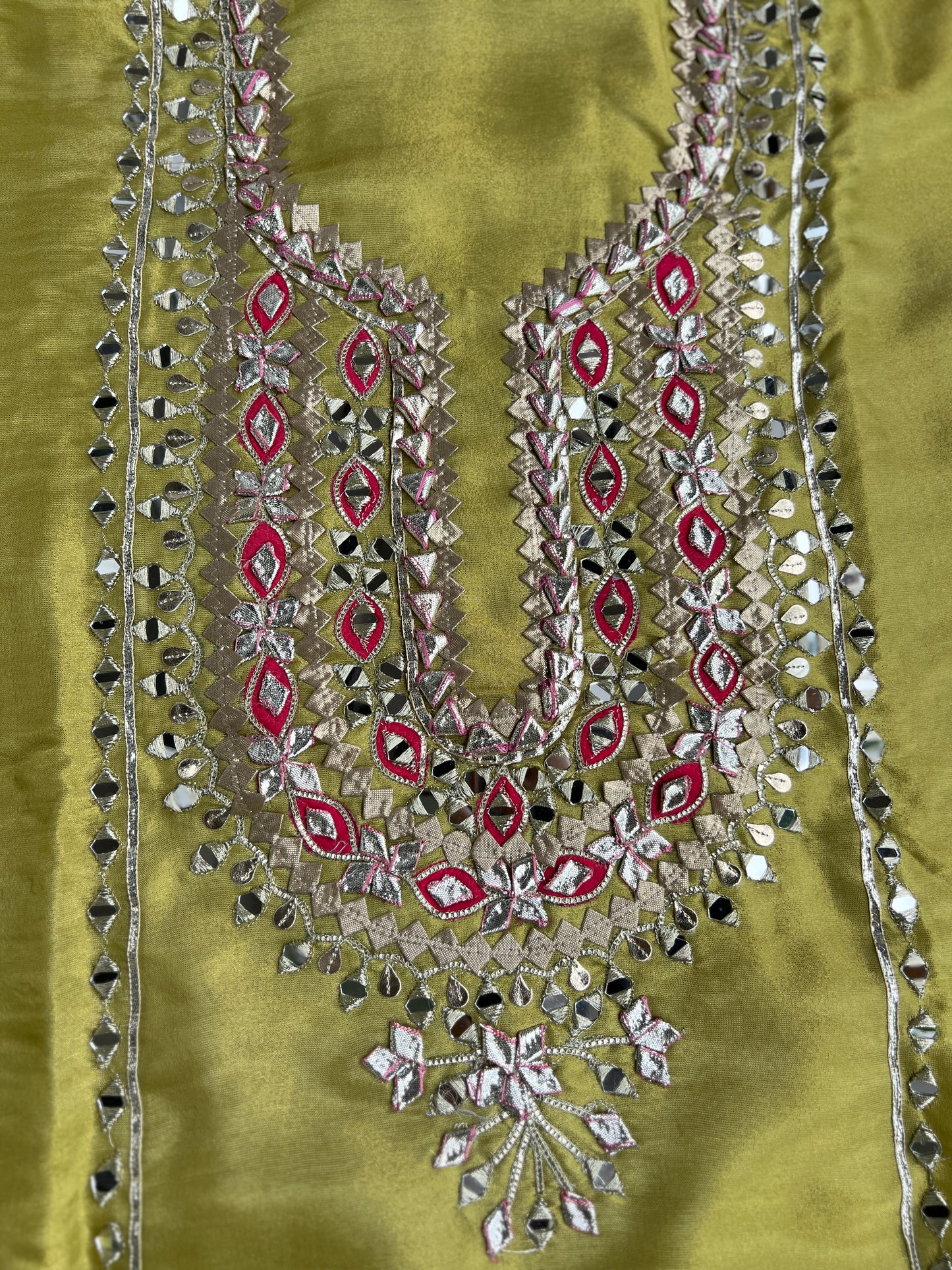 Shimmer Silk Gotapatti Ensemble with Contrast Charm