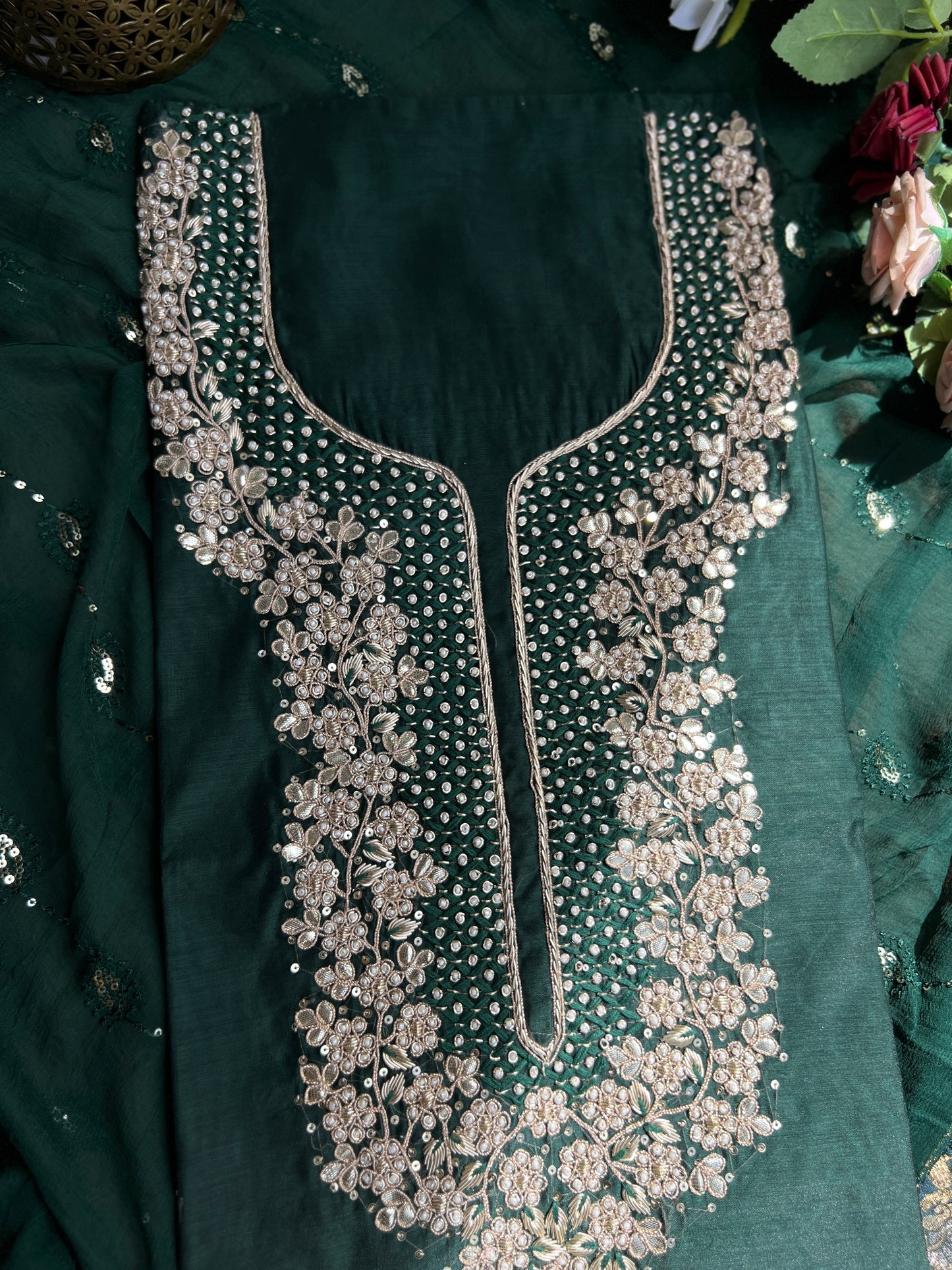Mehandi Green Handwork Suit