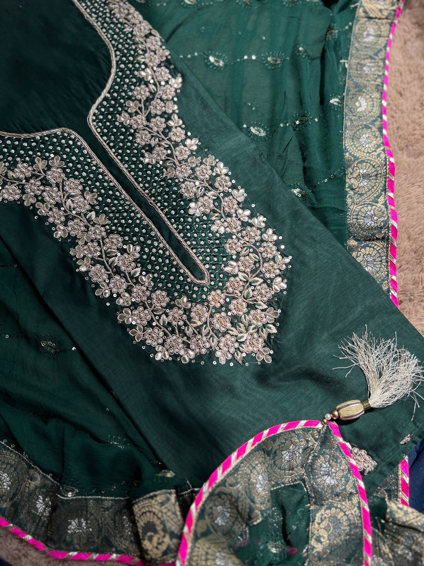 Mehandi Green Handwork Suit