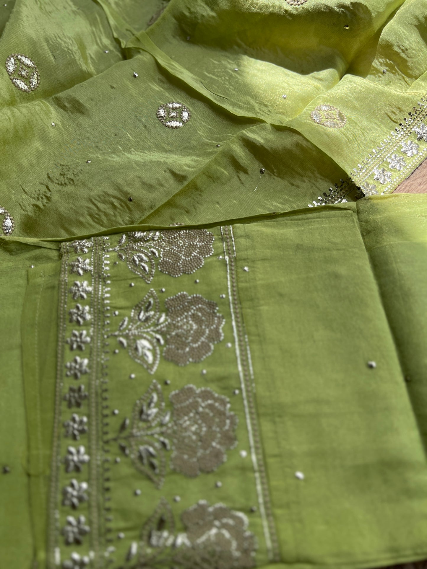 Radiant Pista Green Embroidered Elegance