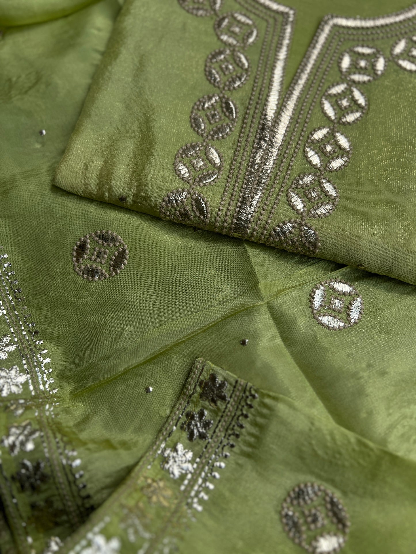Radiant Pista Green Embroidered Elegance