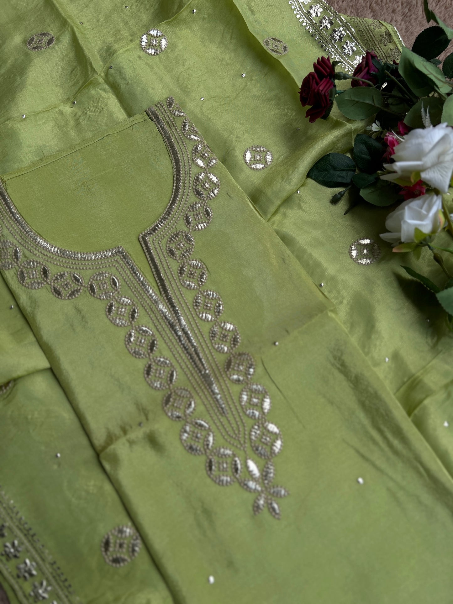 Radiant Pista Green Embroidered Elegance