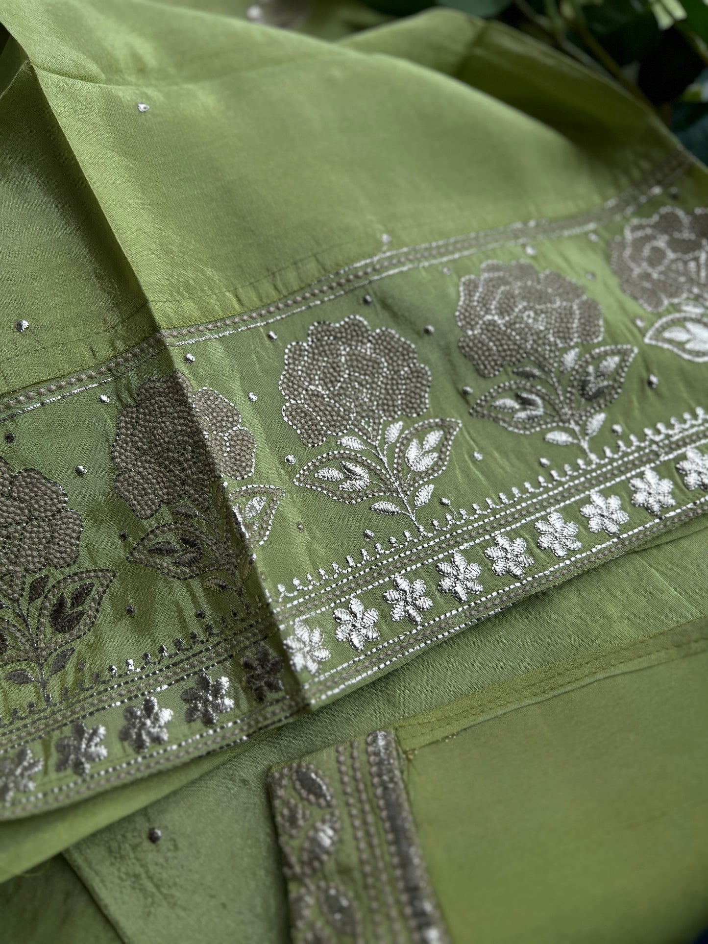 Radiant Pista Green Embroidered Elegance