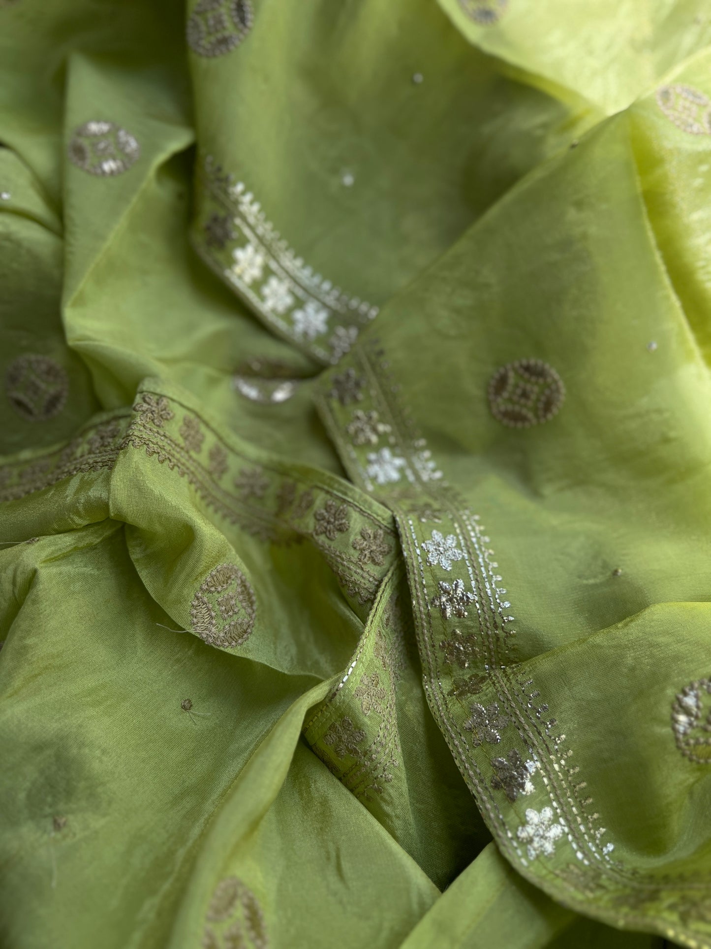 Radiant Pista Green Embroidered Elegance