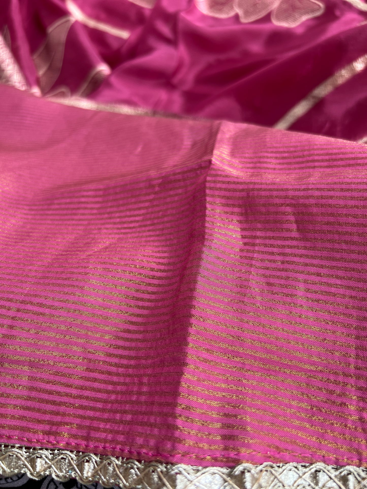 U-Neck Shimmer Silk Suit with Handwork & Floral Dola Silk Dupatta