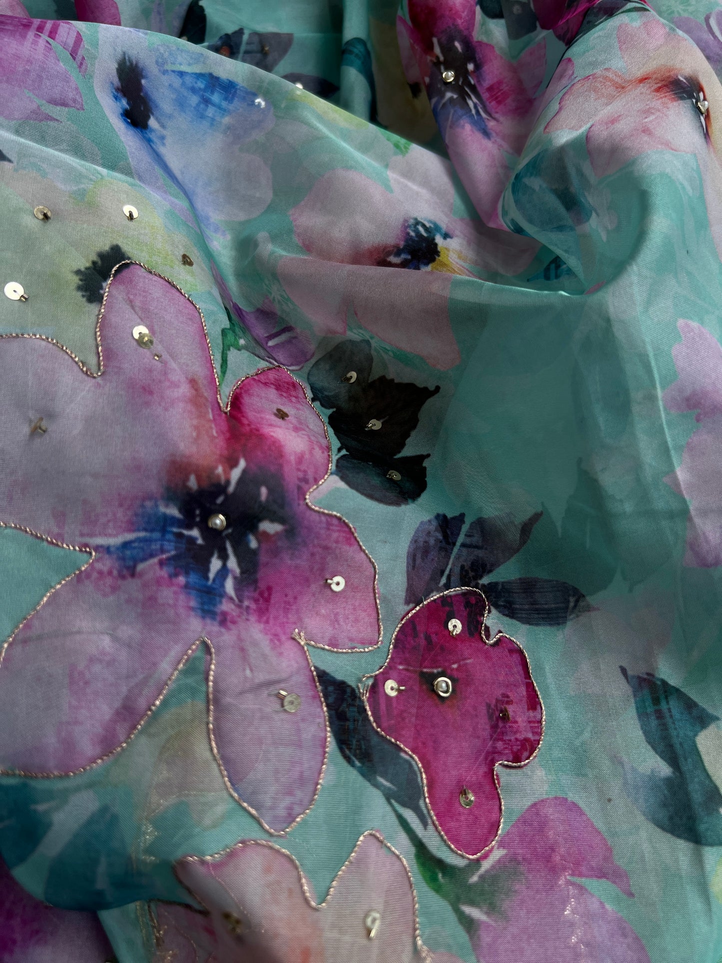 Graceful Soft Organza Suit with Floral Embroidery