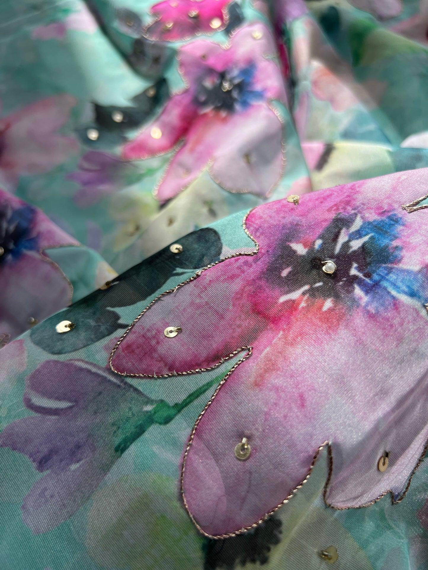 Graceful Soft Organza Suit with Floral Embroidery